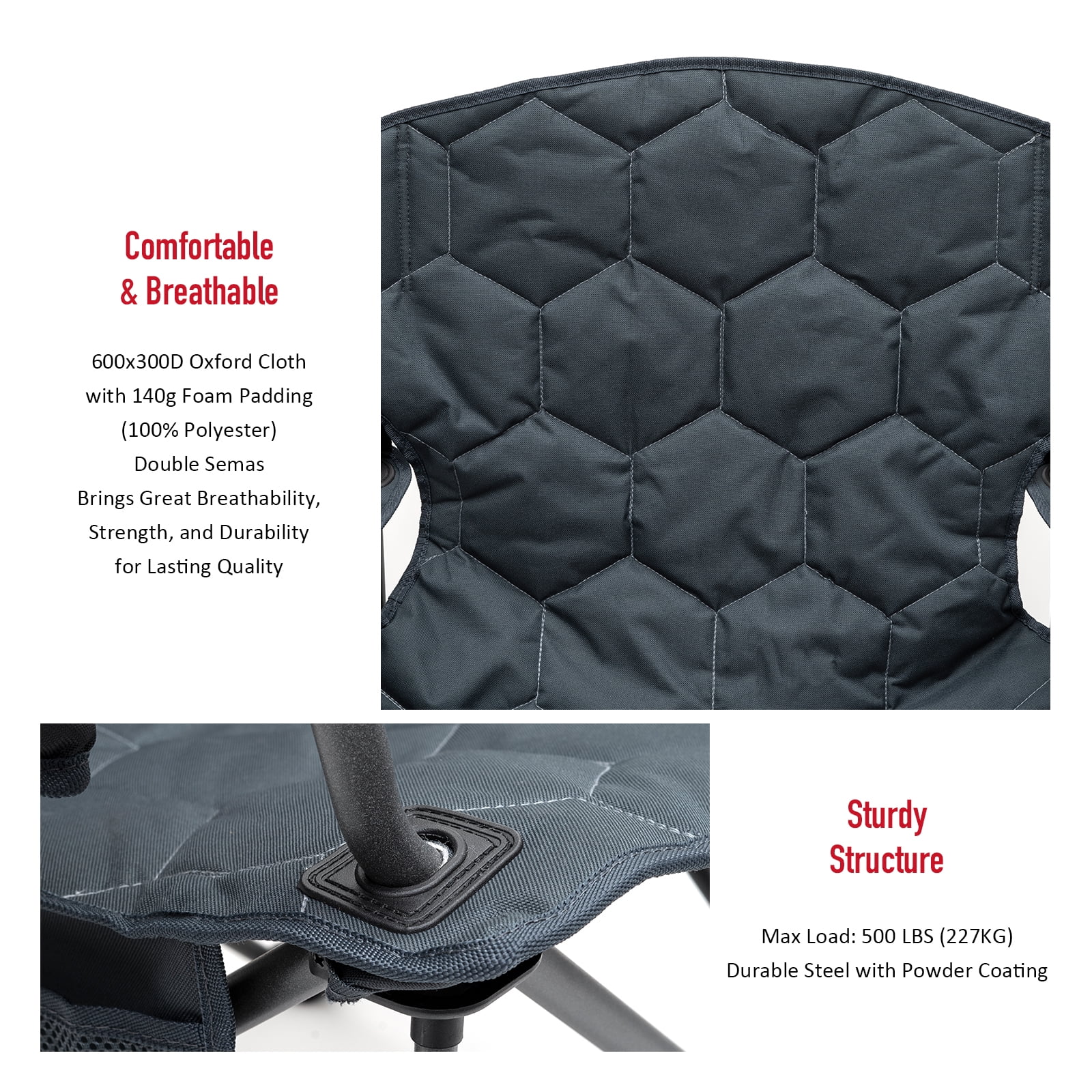 Sunnyfeel XXL Oversized Padded Camping Chair, Heavy Duty 500 LBS, Ideal for Tall People Above 6'4, Grey - Image 7