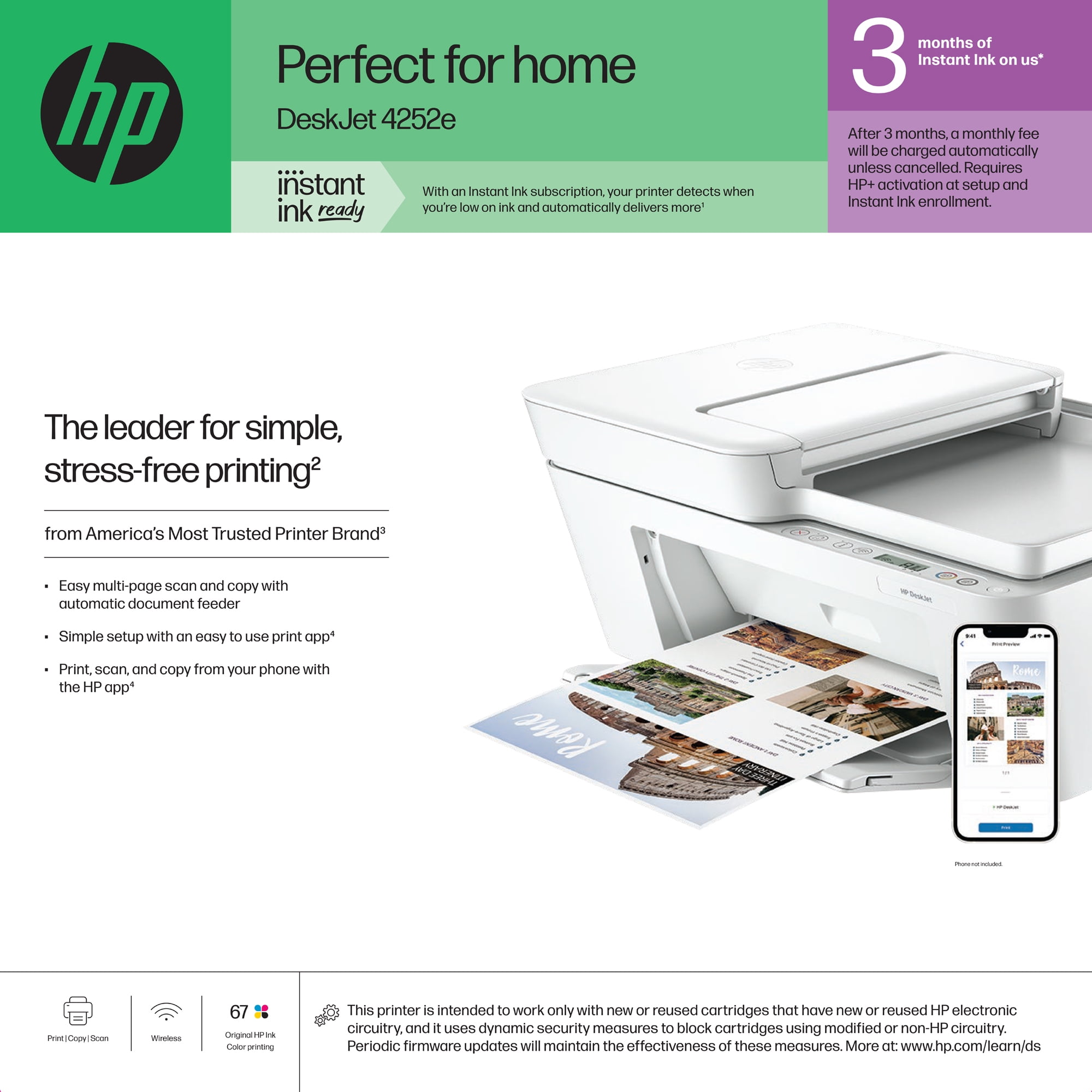 HP DeskJet 4252e Wireless All-in-One Color Inkjet Printer (White), Scanner, Copier, 3 months Free Instant Ink - Image 9