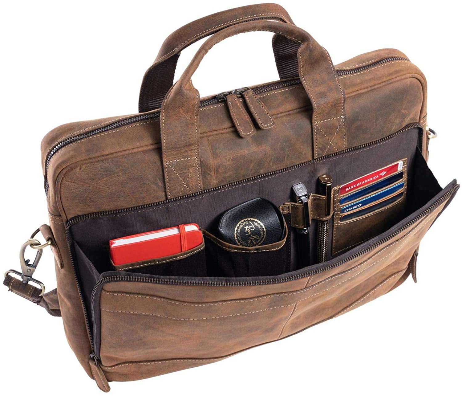 16-Inch Full Grain Leather Laptop Messenger Bag – Briefcase Satchel for Men and Women, Office Shoulder Bag with Multiple Compartments - Image 7