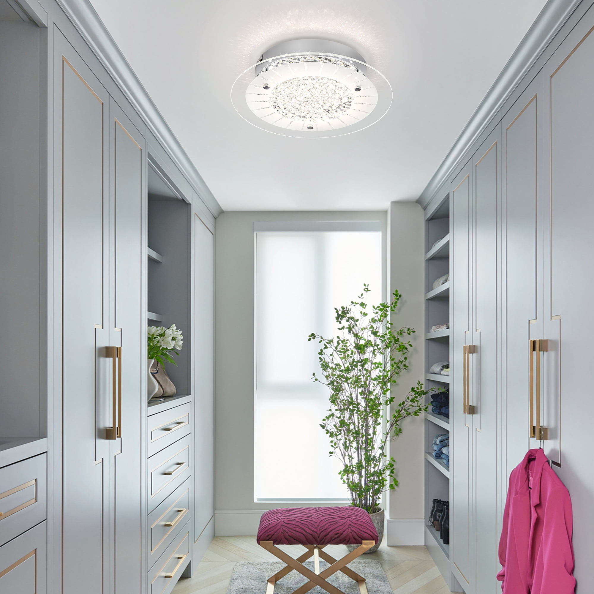 Auffel Crystal Flush Mount Ceiling Light Dimmable 4000K Daylight Kitchen Lighting Fixtures Ceiling LED for Bedroom Hallway 11inch Nickel Glass Round 12W - Image 5