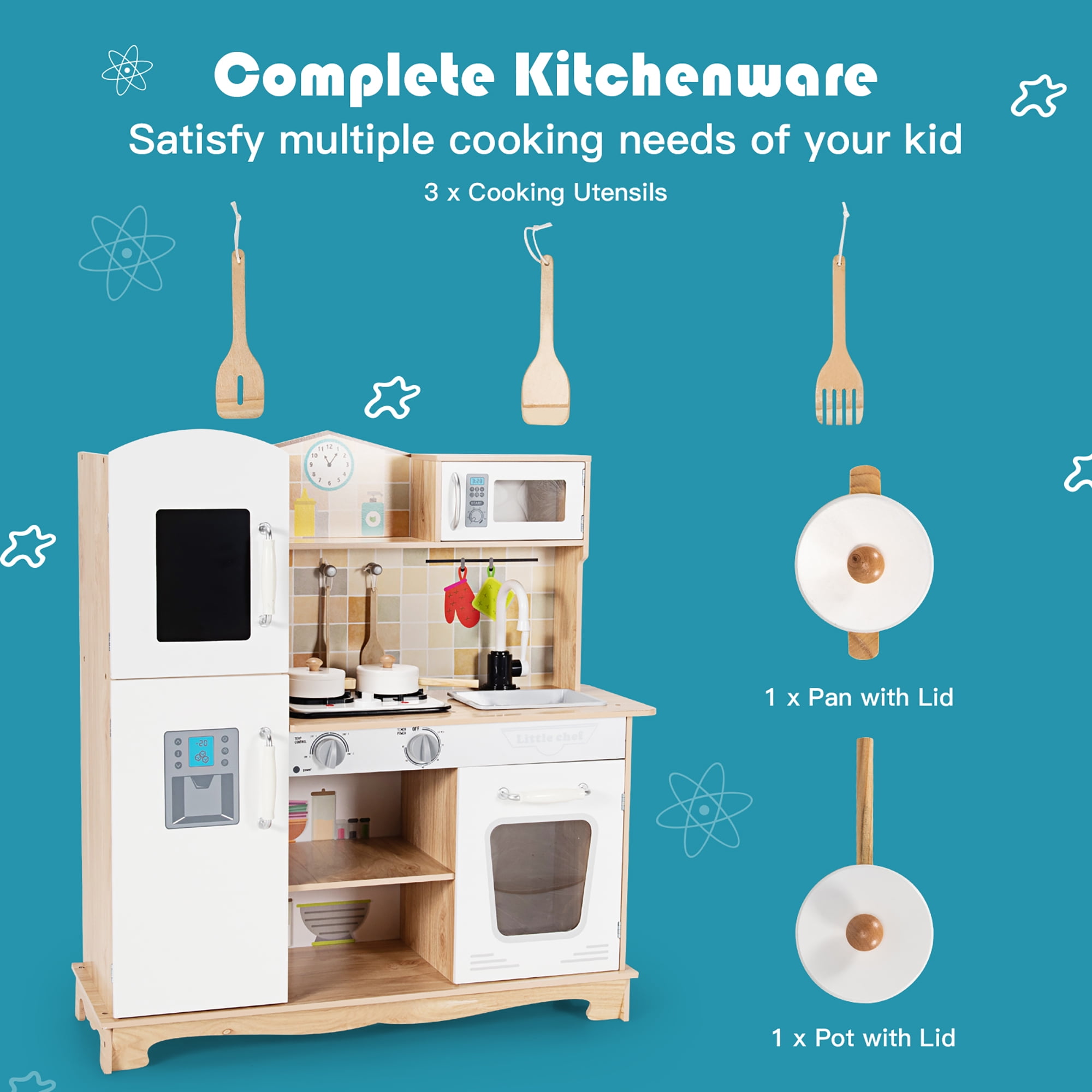 Costway Wooden Kids Pretend Kitchen Playset Cooking Play Toy w/ Utensils & Sound - Image 10