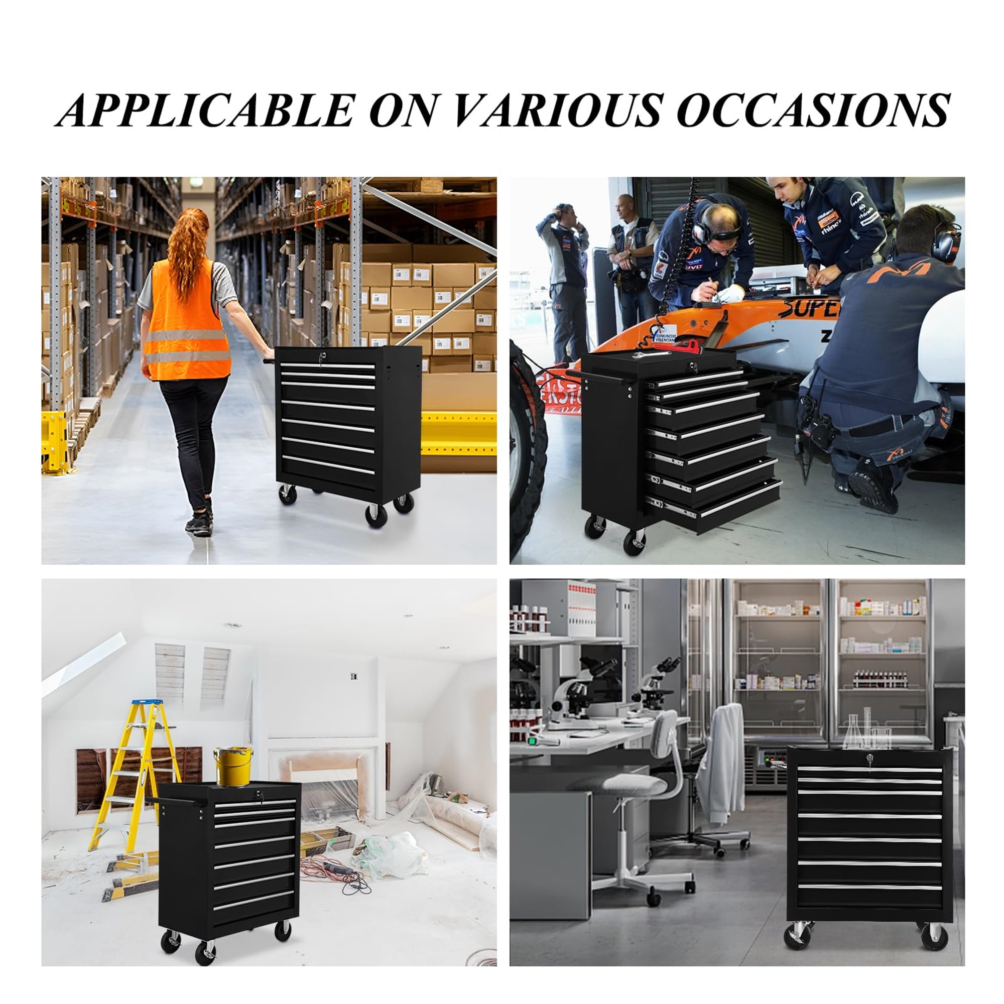 Aukfa Tool Chest, 24.5 in 7-Drawer Steel Rolling Tool Box on Wheels for Workshop Garage, Black - Image 14