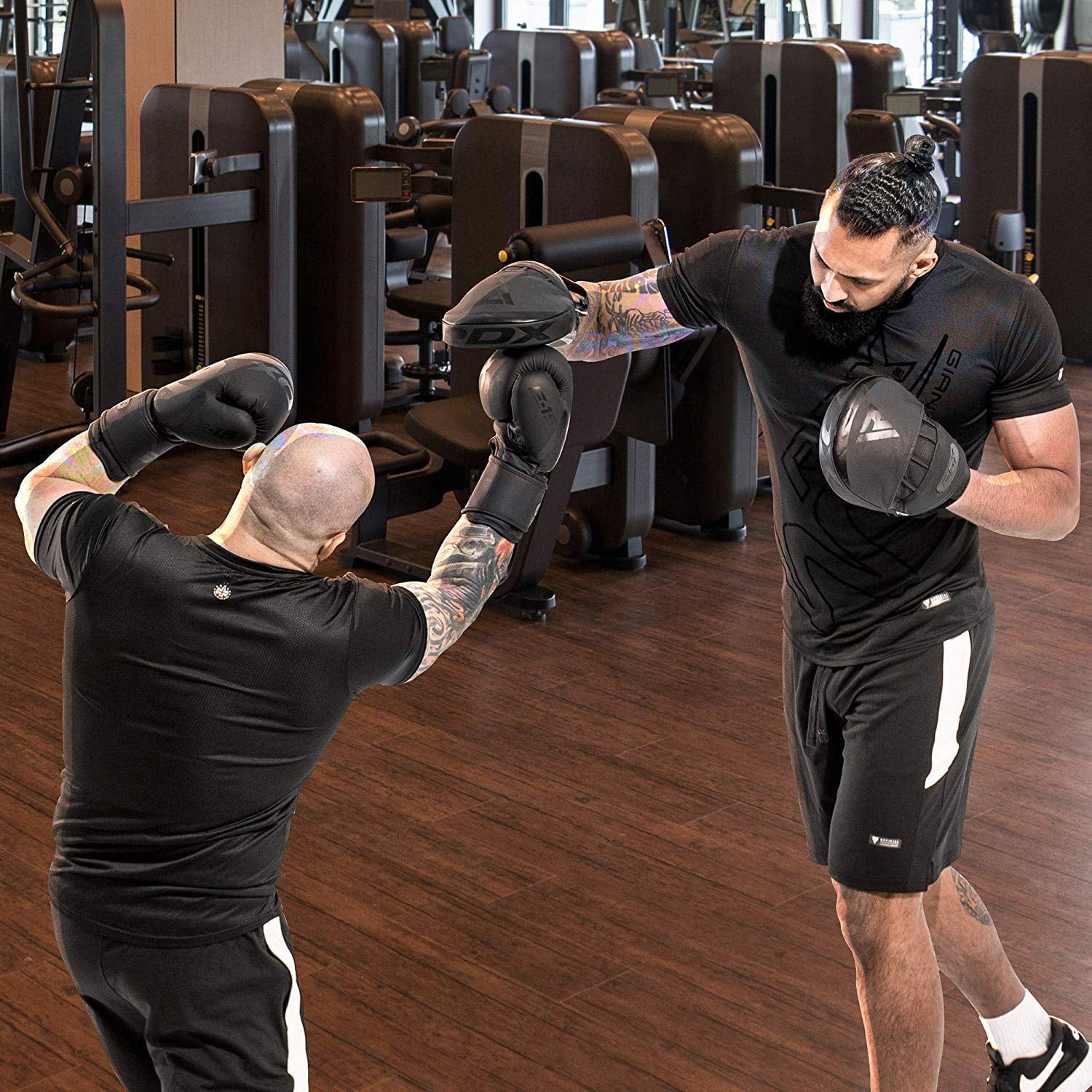 RDX Boxing Pads and Gloves Set, Matte Black Convex Skin Leather Hook and Jab Target Focus Mitts with Punching Gloves, 14oz - Image 6