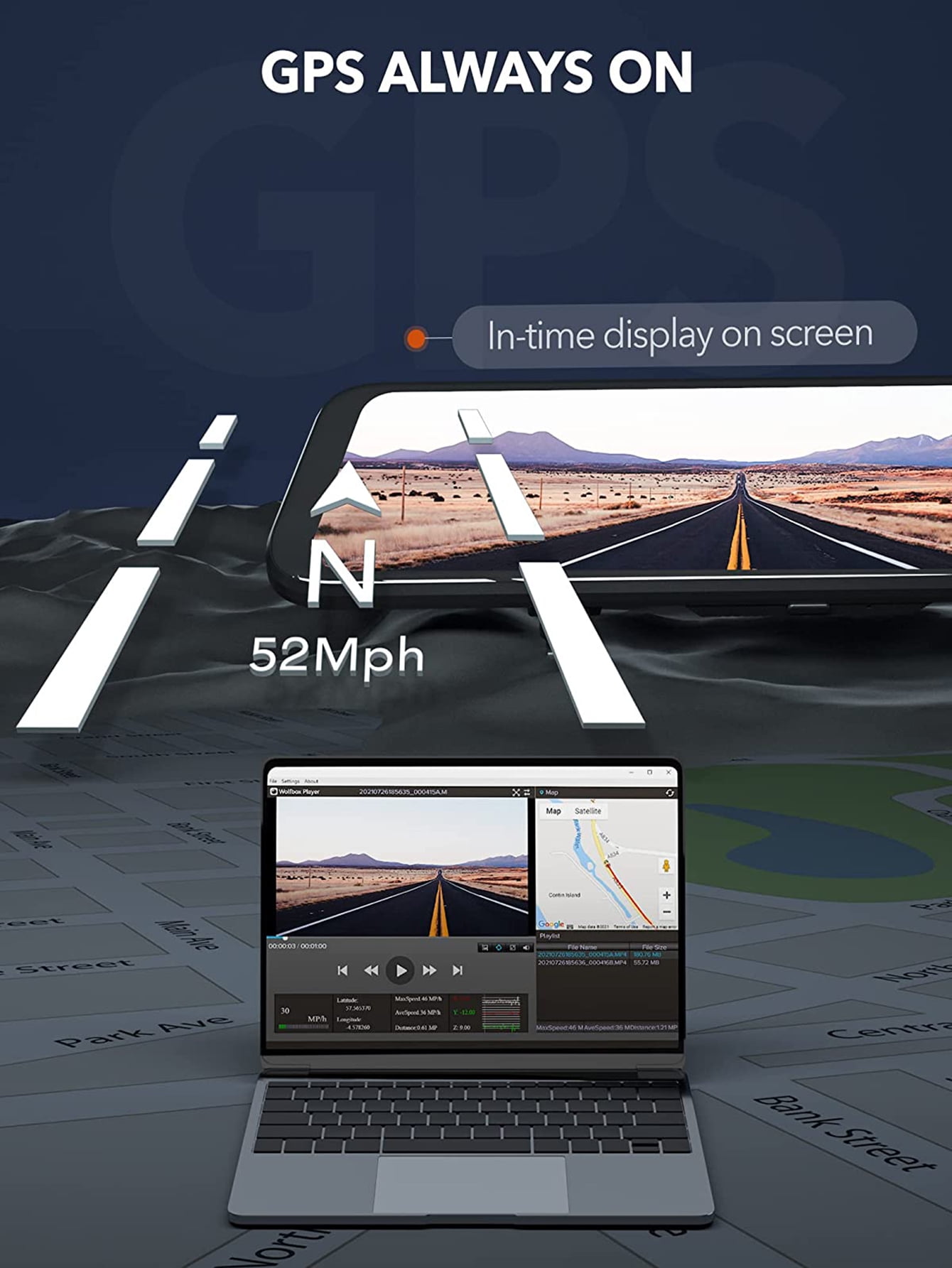 WolfBox Rear View Mirror Dash Cam, 2.5K Front + 1080P Rear Camera, 12'' Screen Mirror Car Dash Cam with Night Vision, Built-in Wi-Fi & GPS, 24H Parking Monitor, Free 32GB Card - Image 4