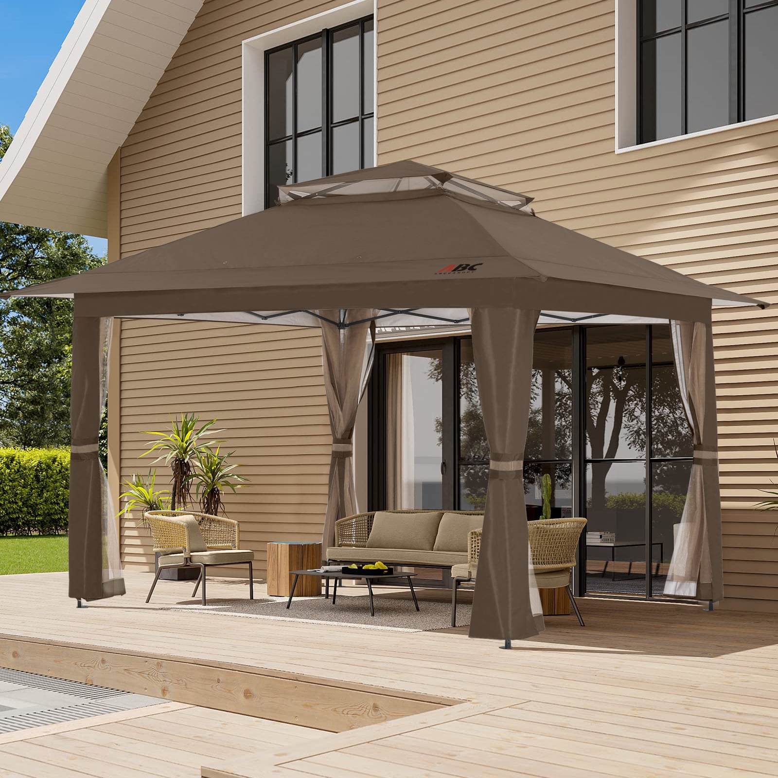 ABCCANOPY 13'x13' Gazebo Tent Outdoor Pop up Gazebo Canopy Shelter with Mosquito Netting, Brown - Image 7