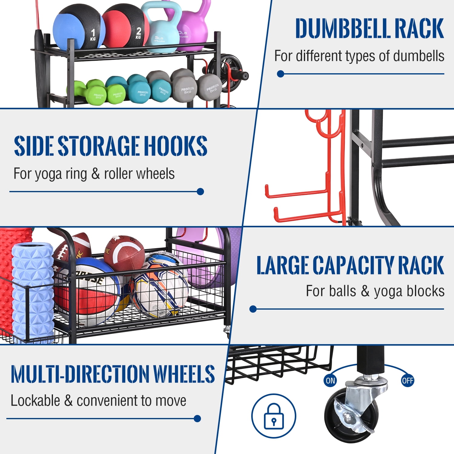 Mythinglogic Dumbbell Rack, Home Gym Storage Sports Weight Rack for Dumbbells, Kettlebells Yoga Mat and Balls - Image 3