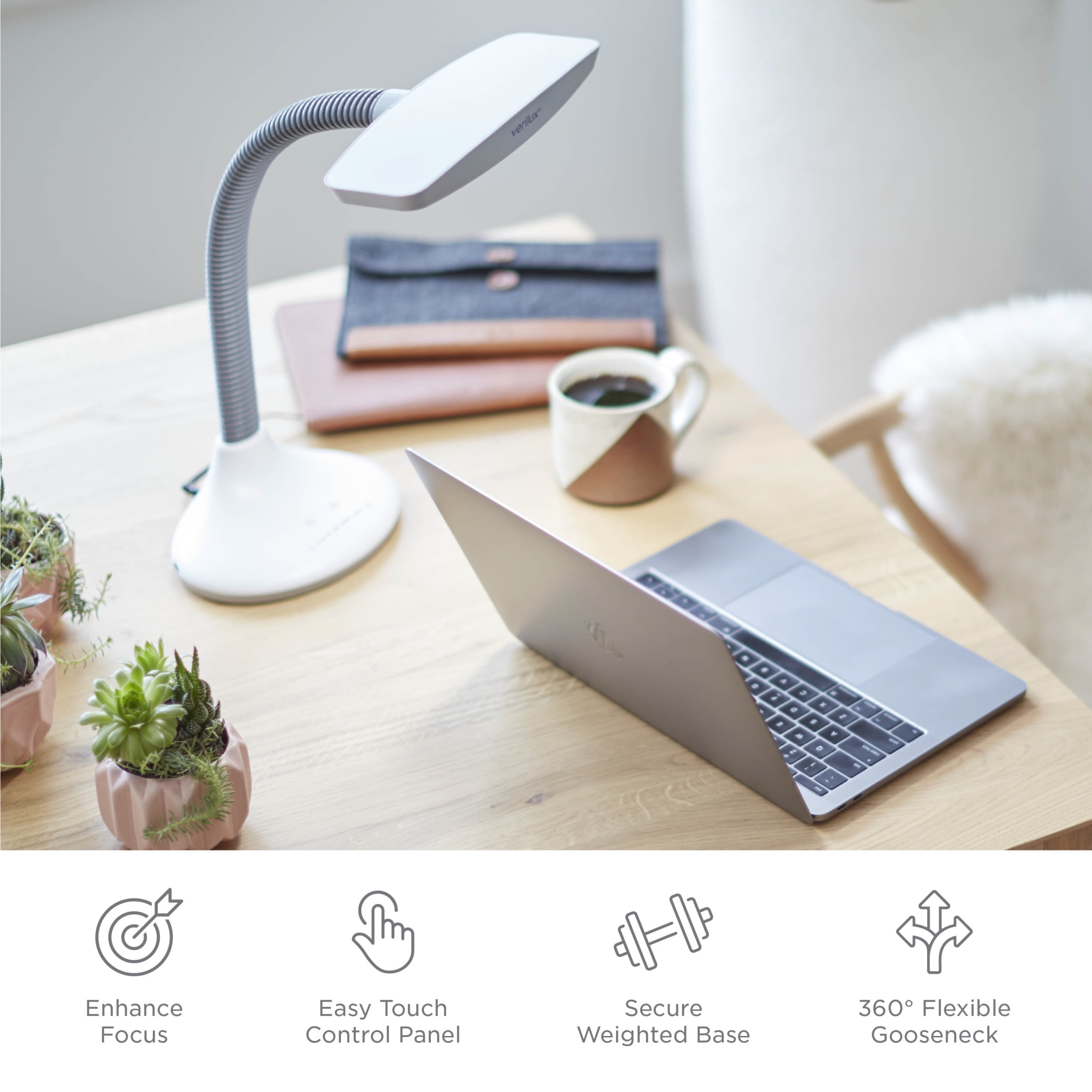 Verilux SmartLight Full Spectrum LED Desk Lamp with Adjustable Brightness, Flexible Gooseneck and Integrated USB Charging Port - Reduces Eye Strain and Fatigue - Ideal for Readers, Artists, Crafters - Image 6