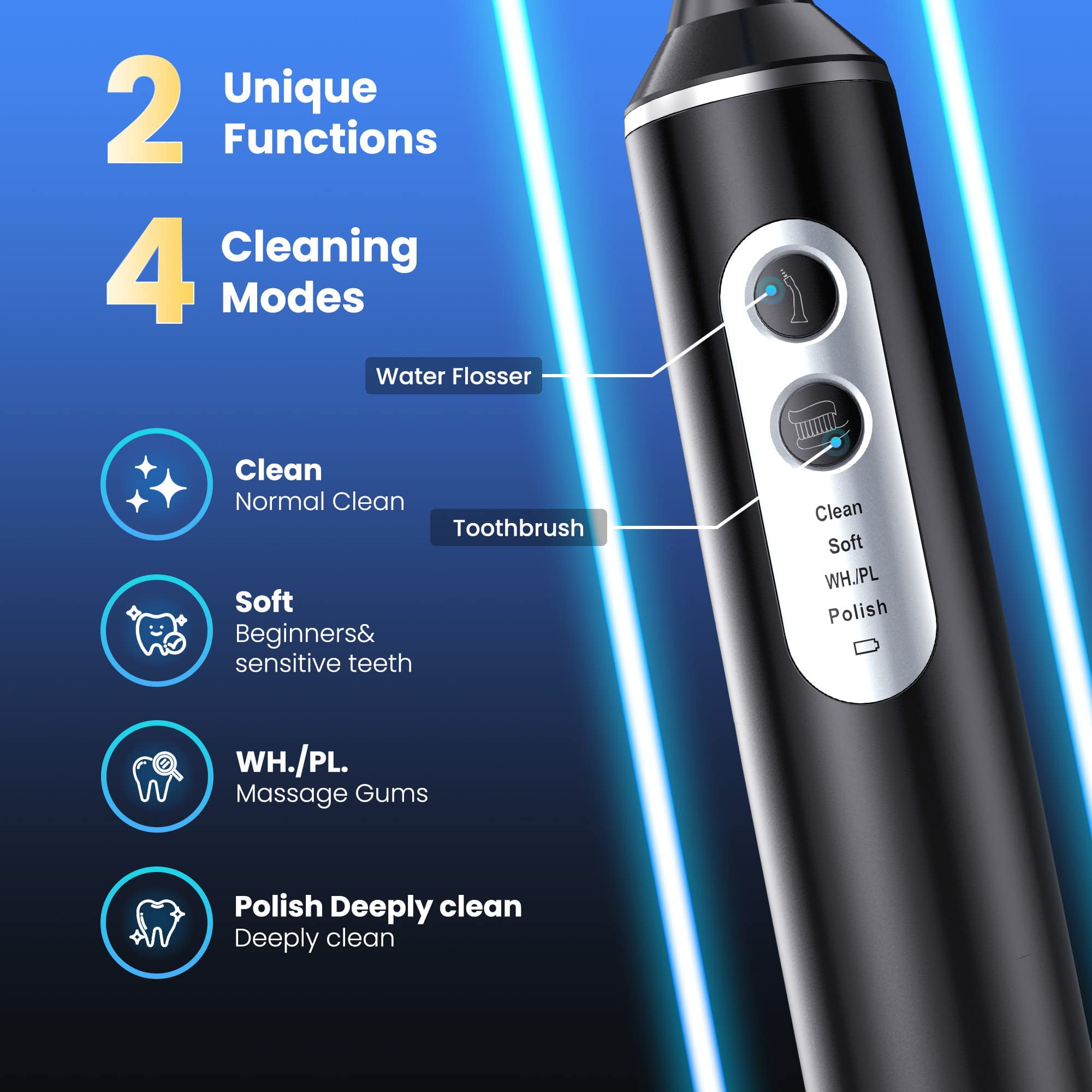 3 in 1 Electric Toothbrush with Water Flosser, Water Dental Flosser & Tooth Brush Combo, Teeth Irrigator Cleaning Kit with 4 Modes, Portable Electric Toothbrush for Travel Home - Image 4