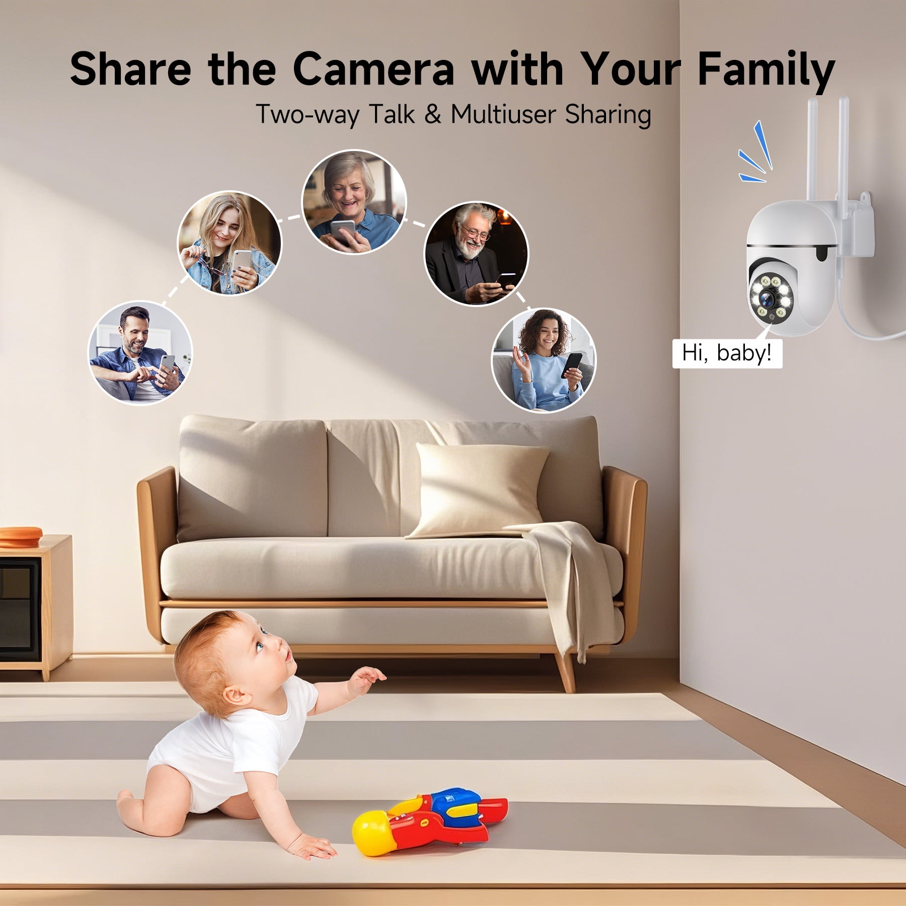 Losei 1080P Indoor WiFi PTZ Security Camera, Detection for Baby and Pet Monitor, 360-Degree for Home Security,Smart Motion Tracking,2 Way Audio, Night Vision, Compatible with Alexa - Image 7