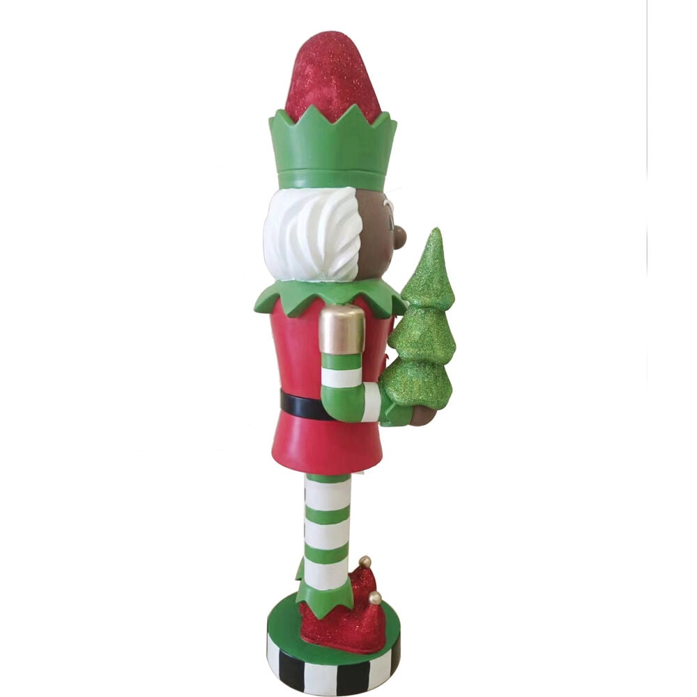 Fraser Hill Farm 48-inch African American Elf Nutcracker Figurine Holding Tree in Red/Green, FFMG048-0ELF-MLTAA - Image 14
