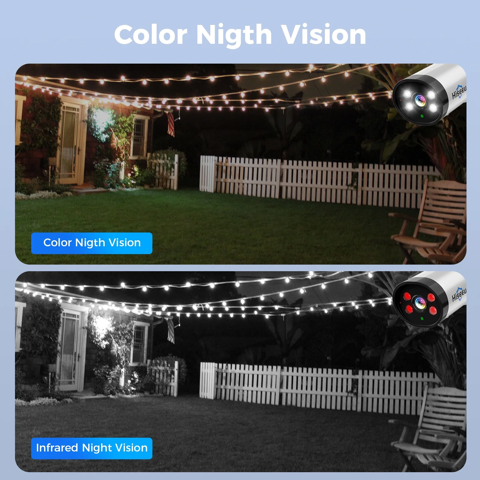 Hiseeu 3MP Wireless Wi-Fi Security Camera System, Color Night Vision, Motion Detection,2- Way Audio,IP66 Waterproof, for Indoor Outdoor, No HDD - Image 3