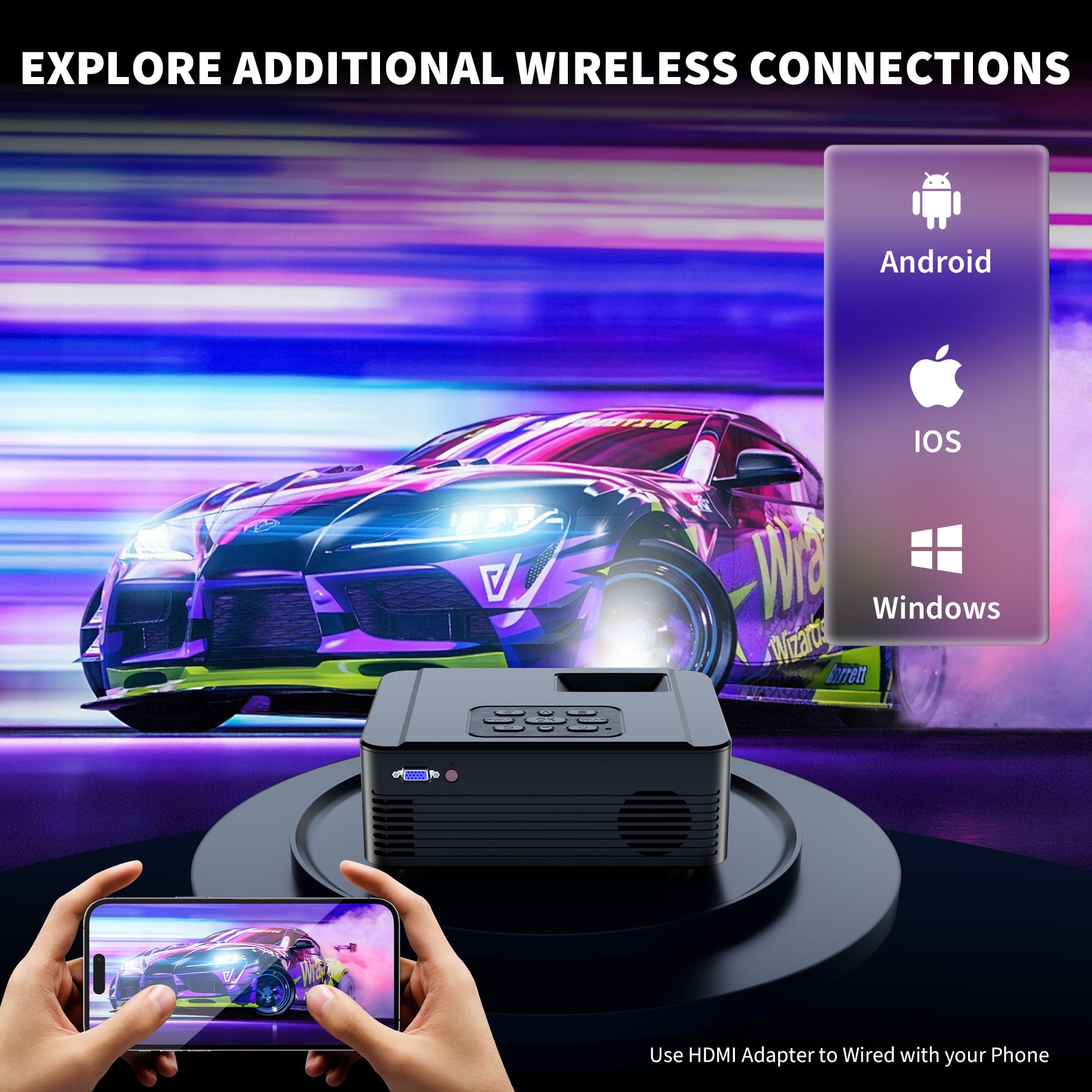 5G Projector with WIFI and Bluetooth,13000L Native 1080P Projector,450 ANSI Portable Movie Projector for Outdoor Use,Zoom Function,Home Video Led Projector Compatible with IPhone/Android/TV Stick - Image 6