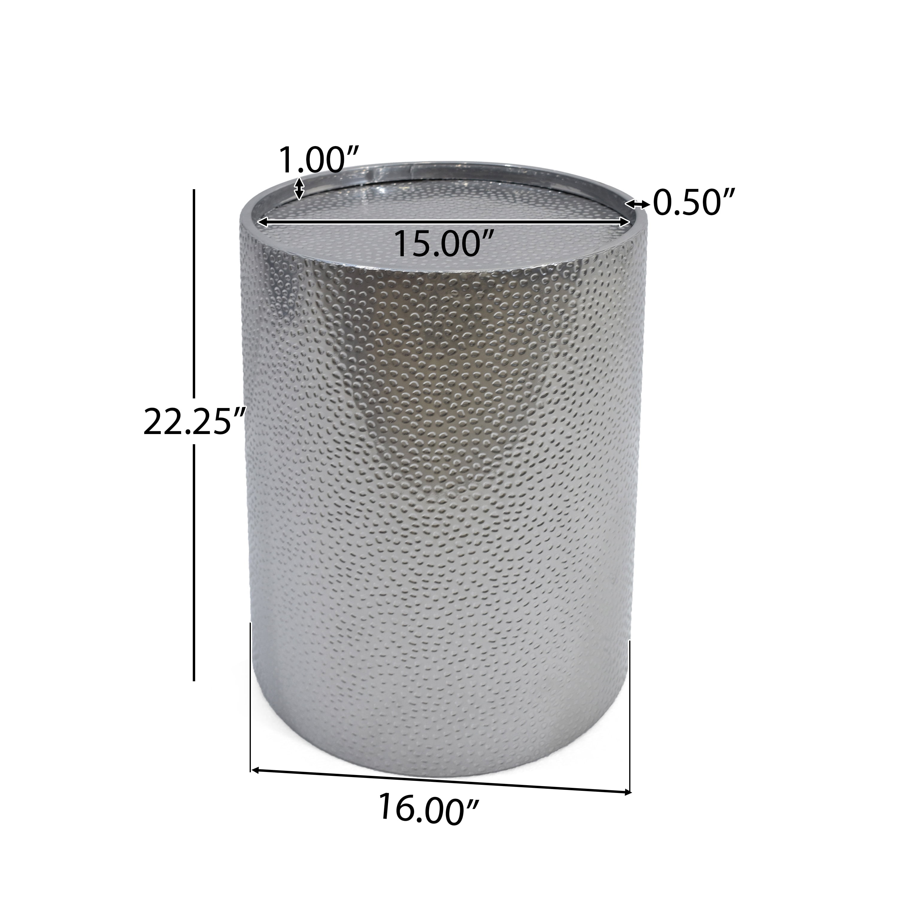 22.25" Silver Contemporary Hammered Cylindrical Accent Table - Image 5