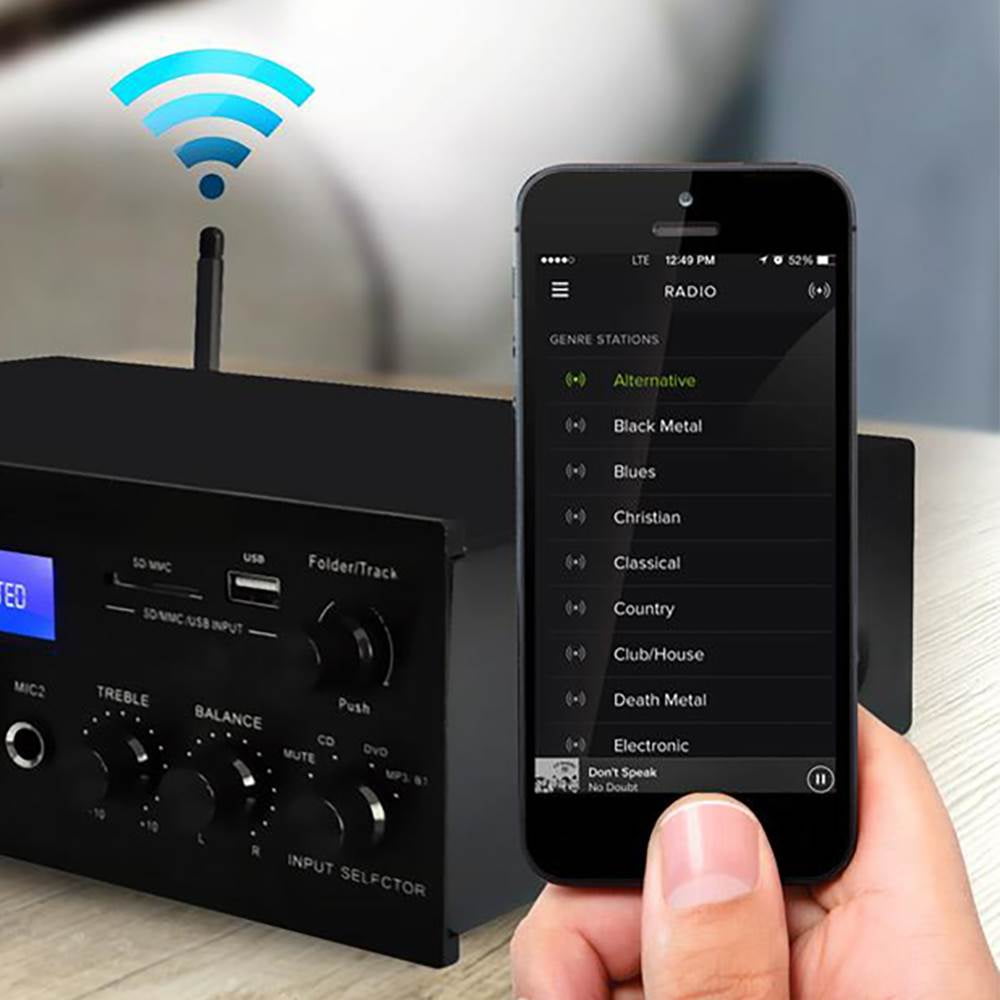 PYLE PDA6BU - Compact Bluetooth Stereo Amplifier - Desktop Audio Power Amp Receiver with FM Radio, MP3/USB/SD Readers, Digital LCD Display, Microphone Input (200 Watt) - Image 5