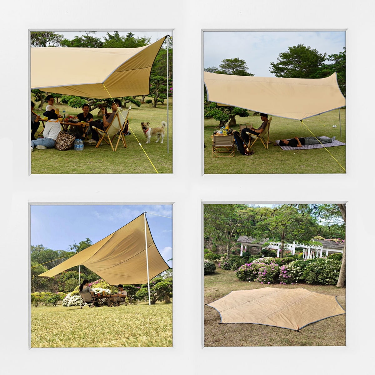 16x16ft Large Camping Tarp Waterproof Shade Awning Tent Sunshade Khaki Camping Sun Shelters (Without Pole) - Image 7