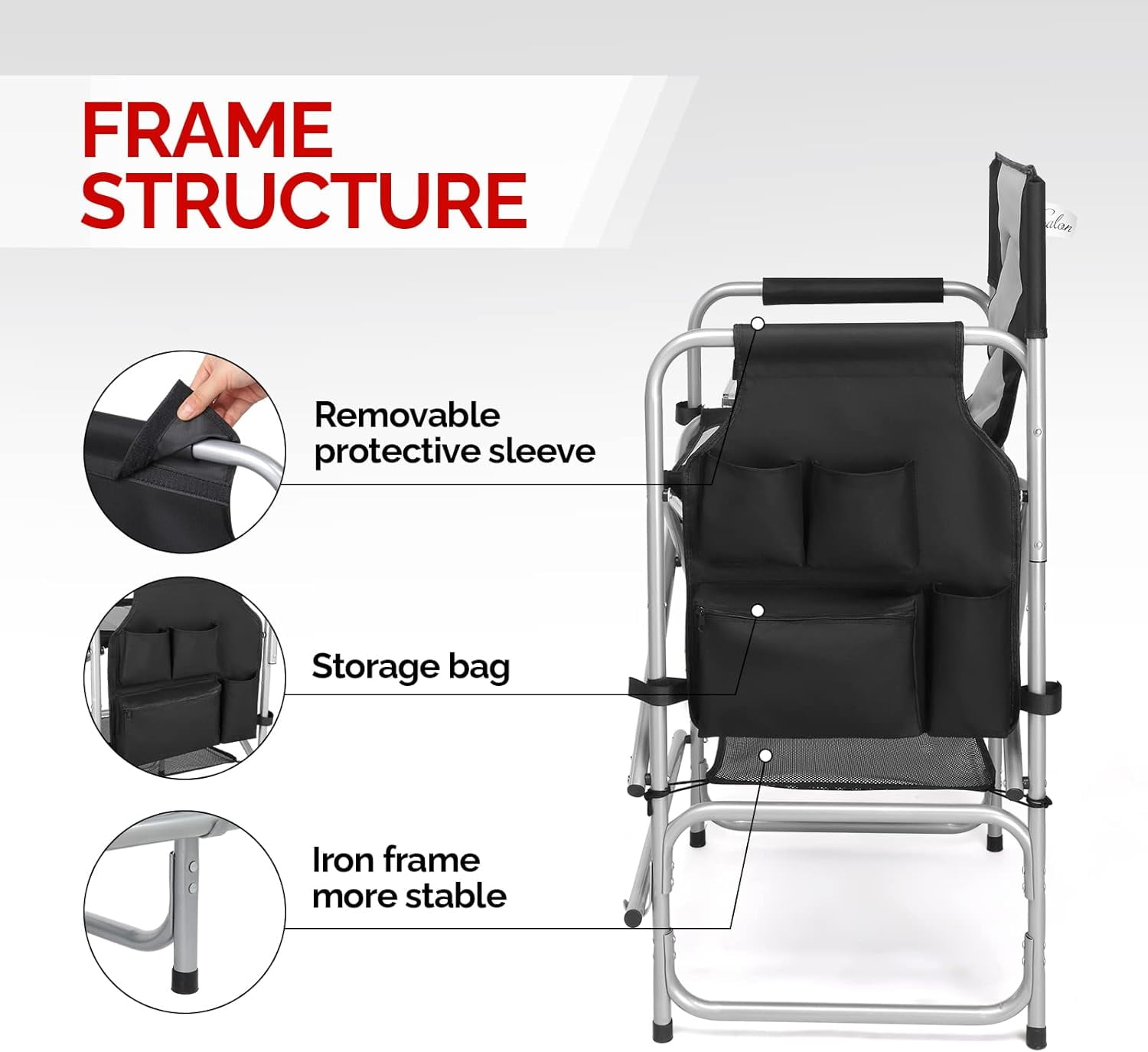 UBesGoo 26" Tall Directors Camping Chair Folding with Side Table,Portable Makeup Artist Bar Height - Image 4