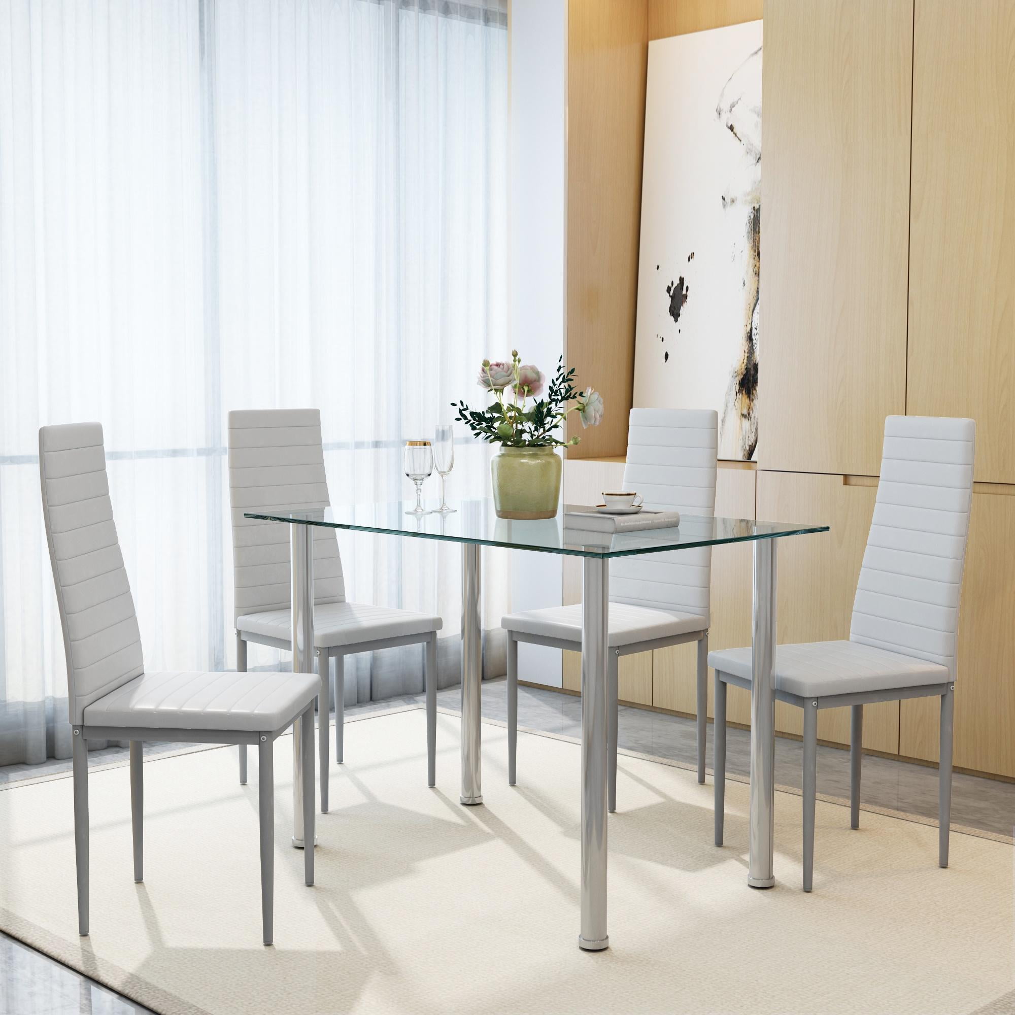 uhomepro White Kitchen Table Set, 5 Pieces Dining Table Set, Tempered Glass Dining Table and Chairs Set for 4, Upgraded Iron Dining Room Table Set with 4 PU Leather Chairs - Image 5