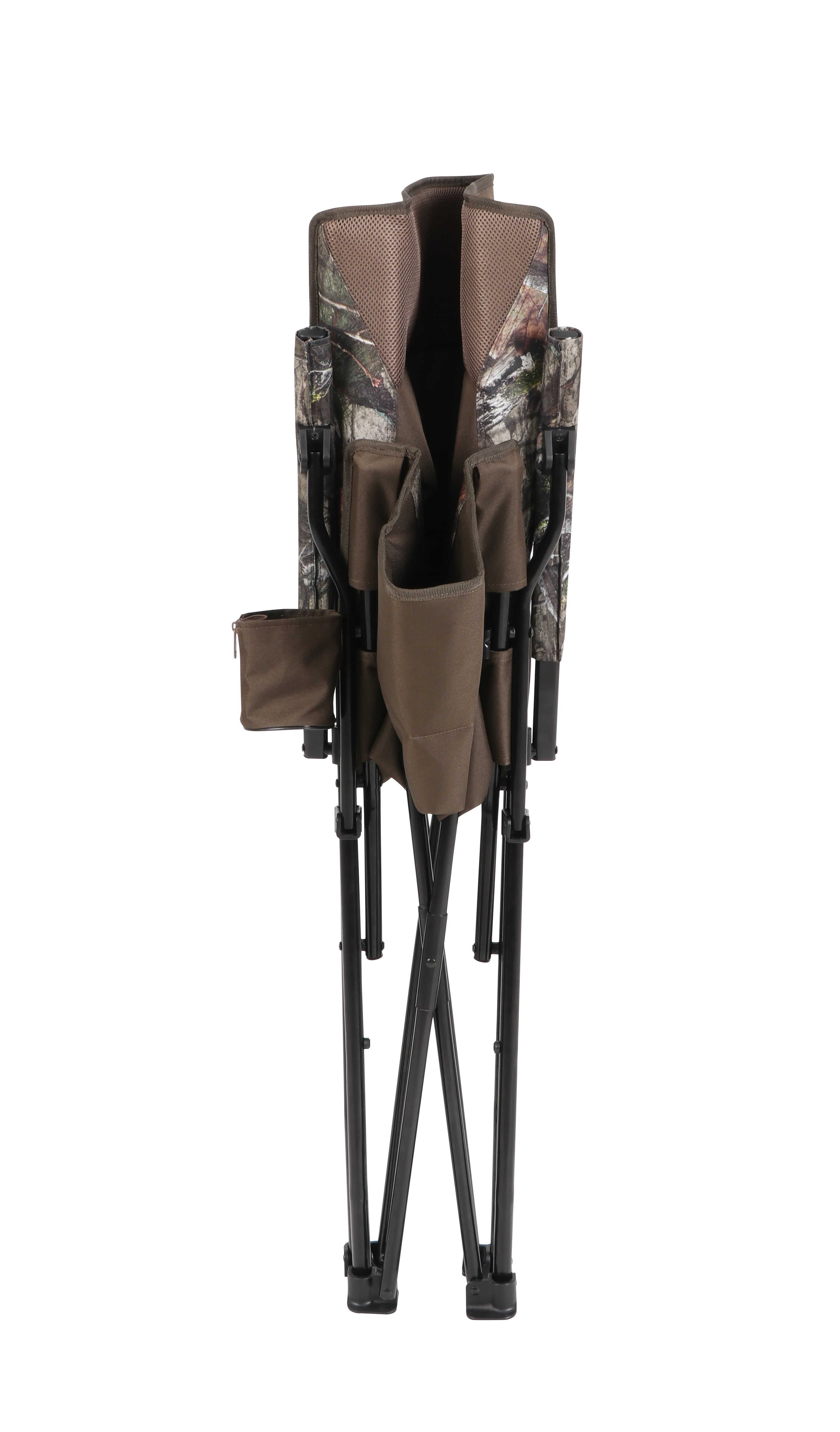 Mossy Oak Hard Arm Camp Quad Chair with Cupholder, Brown Camo - Image 3