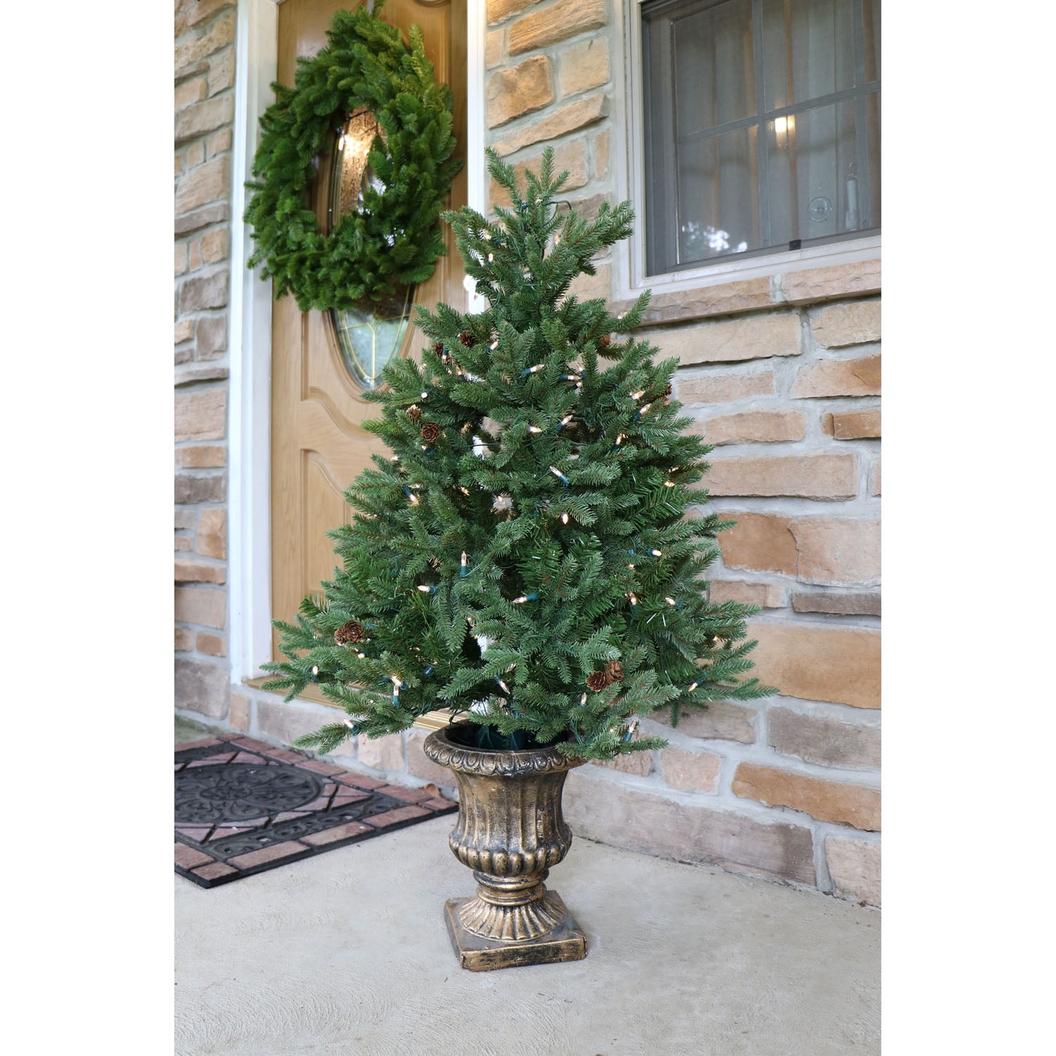 Fraser Hill Farm 4-ft. Noble Fir Artificial Tree with Metallic Urn Base and 200 Warm White LED Lights - Image 4