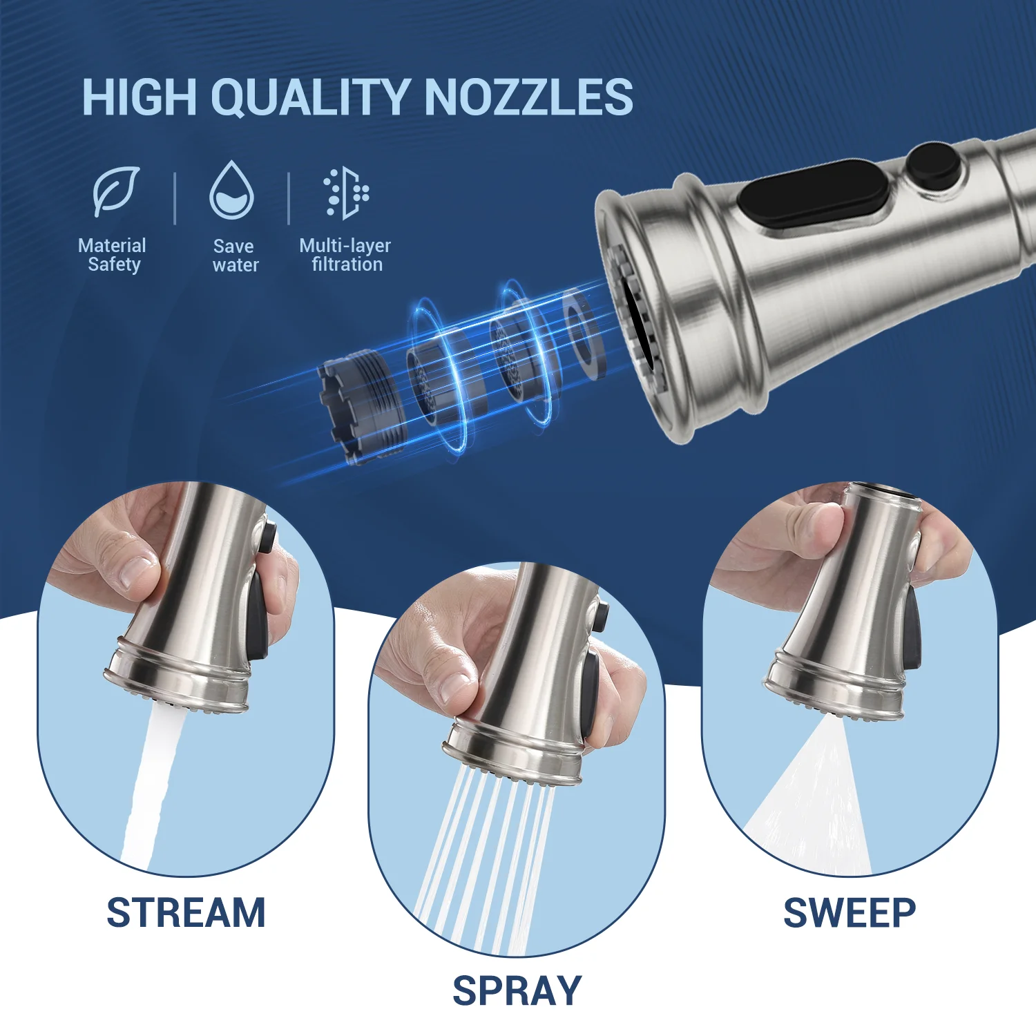 Appaso Stainless Steel Pull Down Kitchen Faucet Single Handle Brushed Nickel with Deck Plate 148BN - Image 3