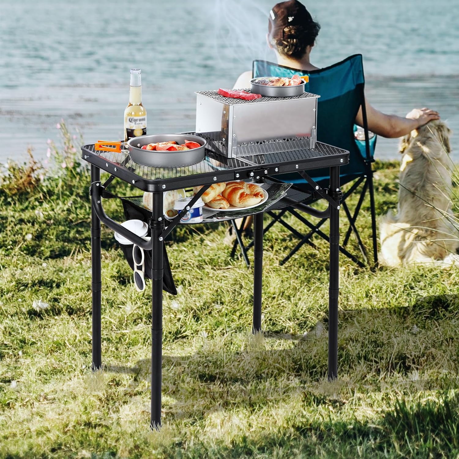 Folding Grill Table, Camping Table with Adjustable Height, Large Storage Bag and Carrying Bag, Portable Aluminum Table for Indoor & Outdoor Picnic BBQ Backyards Beach - Image 13