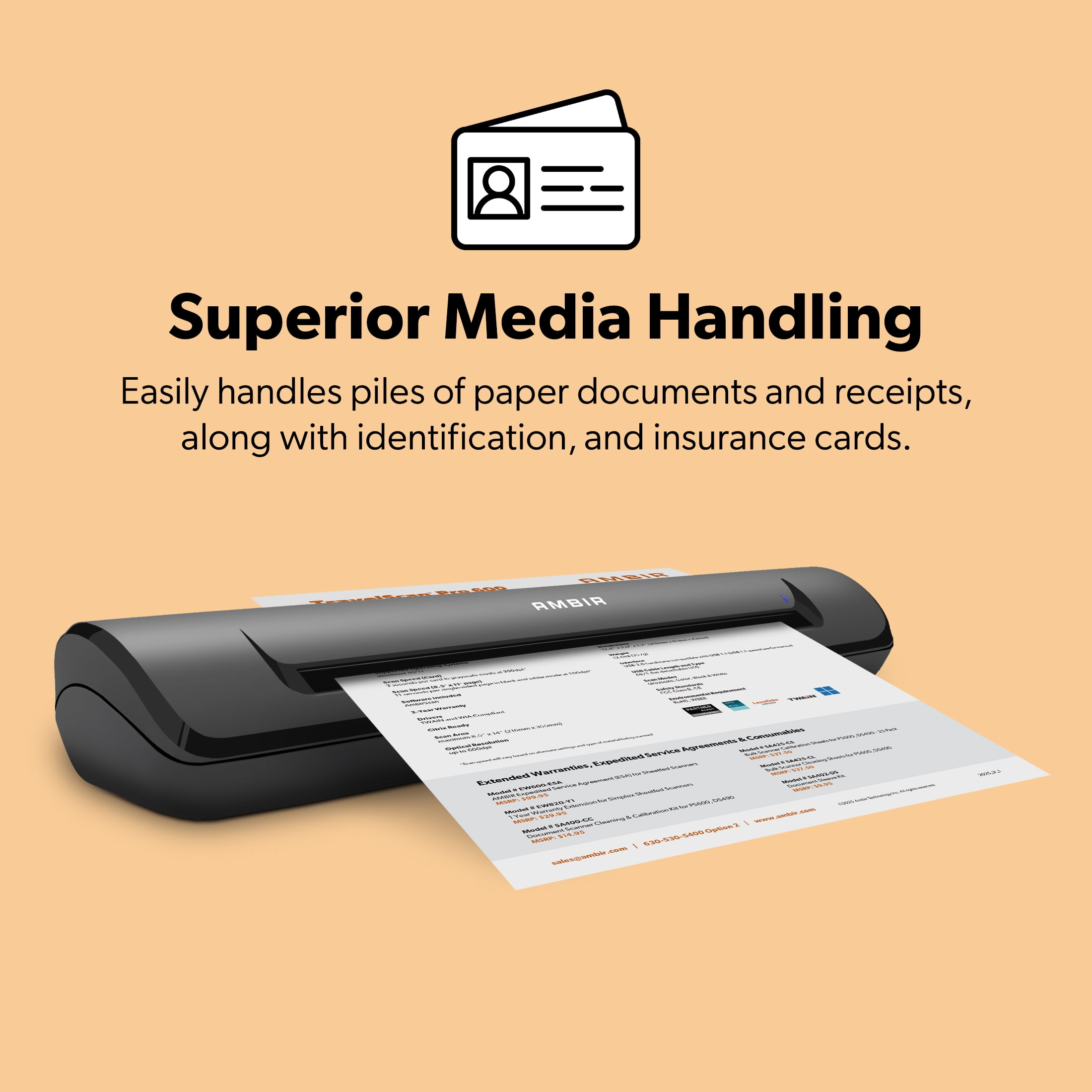 Ambir TravelScan Pro Simplex Document and ID Scanner w/ AmbirScan (PS600-AS) - Image 3