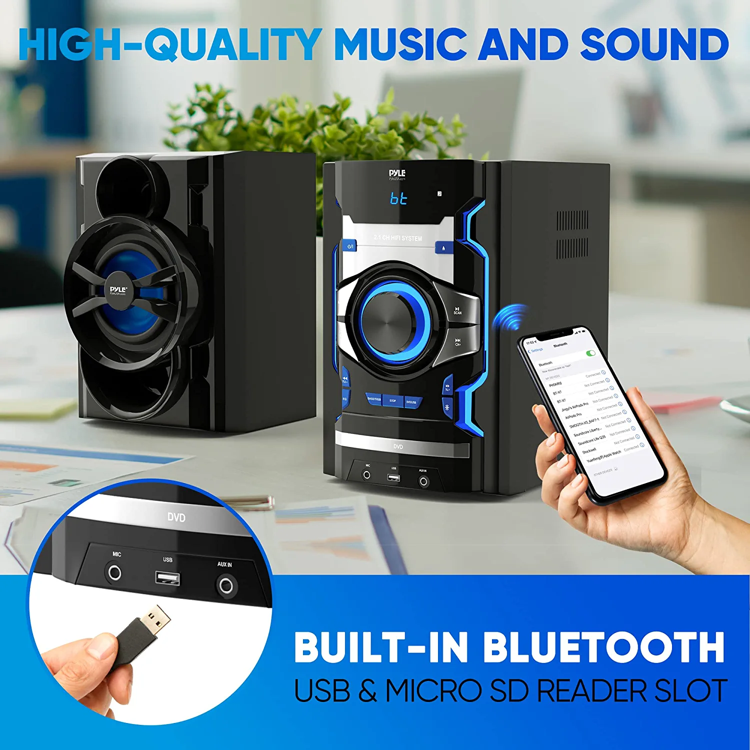 Pyle 3-Piece Wireless Bluetooth Stereo Shelf System - 800W CD & DVD Player for Home Audio - Image 5