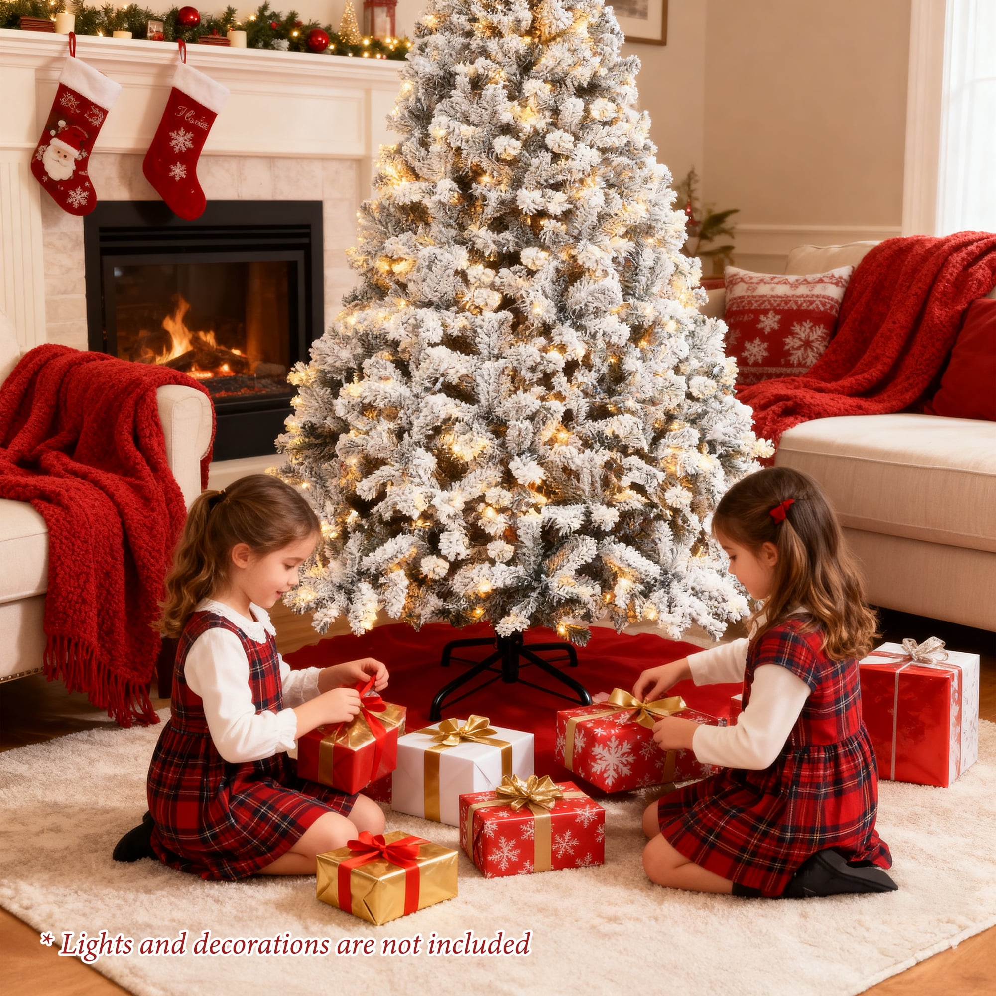 SUGIFT Snow Flocked Christmas Tree 7.5ft Full Artificial Tree with 1405 Tips Hinged Branches PVC Needles Foldable Metal Stand Easy Assembly Winter Wonderland Decor - Image 7