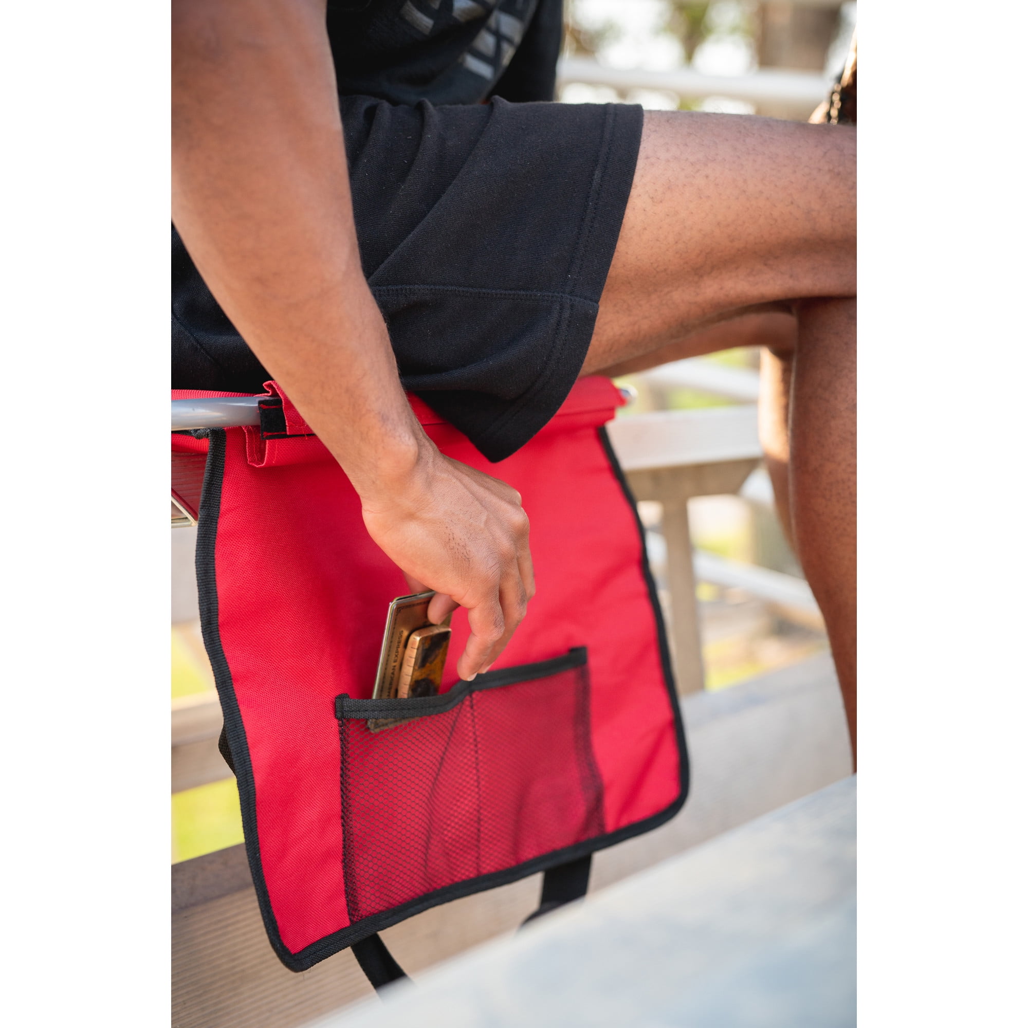 Stansport Tubular Frame Folding Stadium Seat with Arms - Red/Tan - Image 8