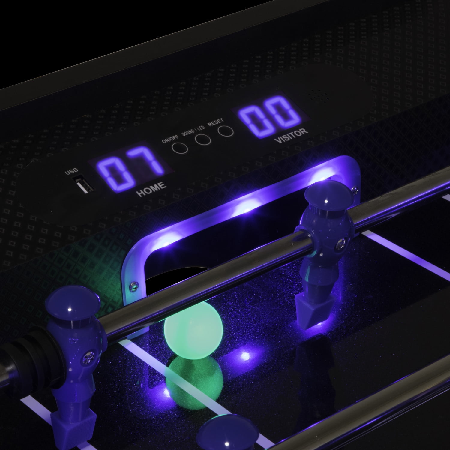 Atomic Azure LED Light Up Foosball Table with Interactive Inrail LED Lighting and Cascading Effects Paired with In Game Music - Image 4