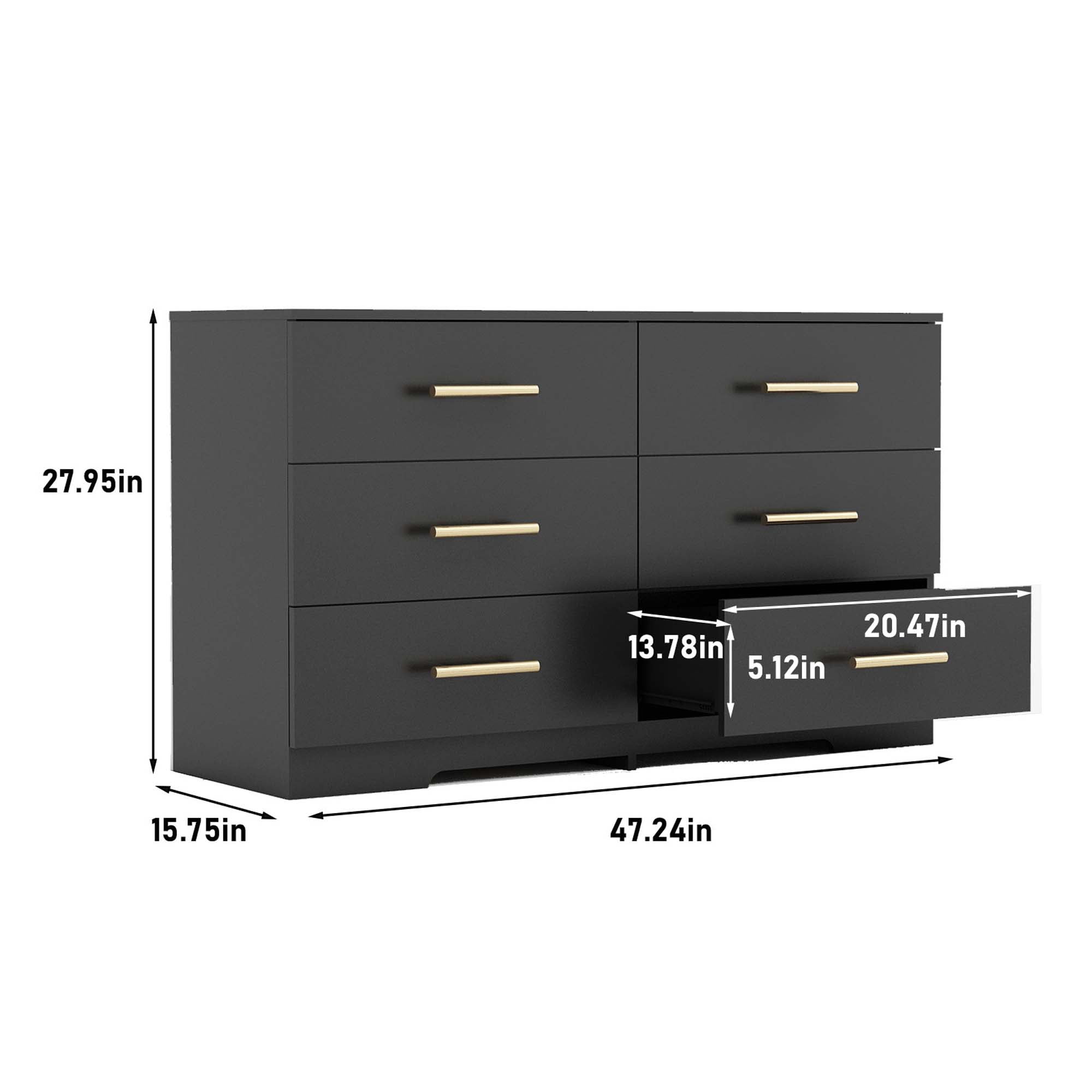 Aukfa Modern 6-Drawer Dresser Chest of Drawers Storage Cabinet for Bedroom Living Room, Black - Image 4