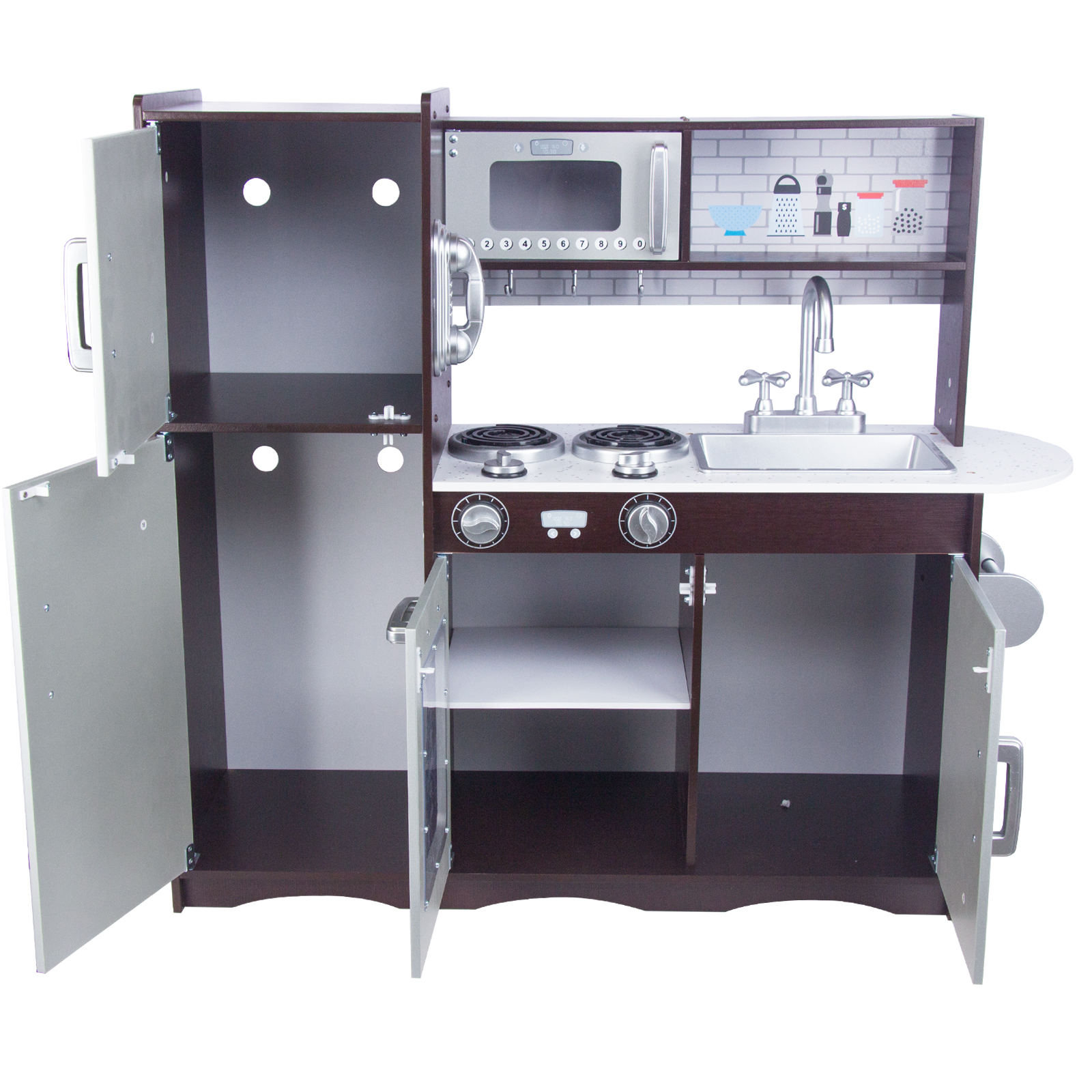 WoodenEdu Pretend Kitchen Playset, Pretend Wooden Play Kitchen Toy with Realistic Sounds for Ages 3-8 Girls Boys - Image 6