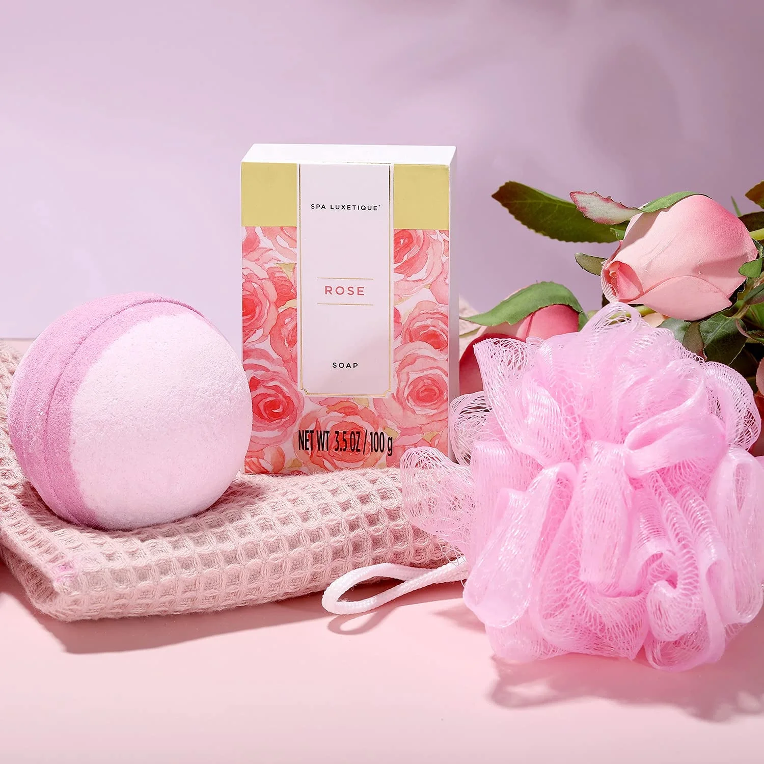 Spa Baskets Gift Sets for Women - 15 Pcs Rose Luxury Bath Relaxing Home Spa Kit Valentines Day Birthday Gifts Bag for Mom - Image 3