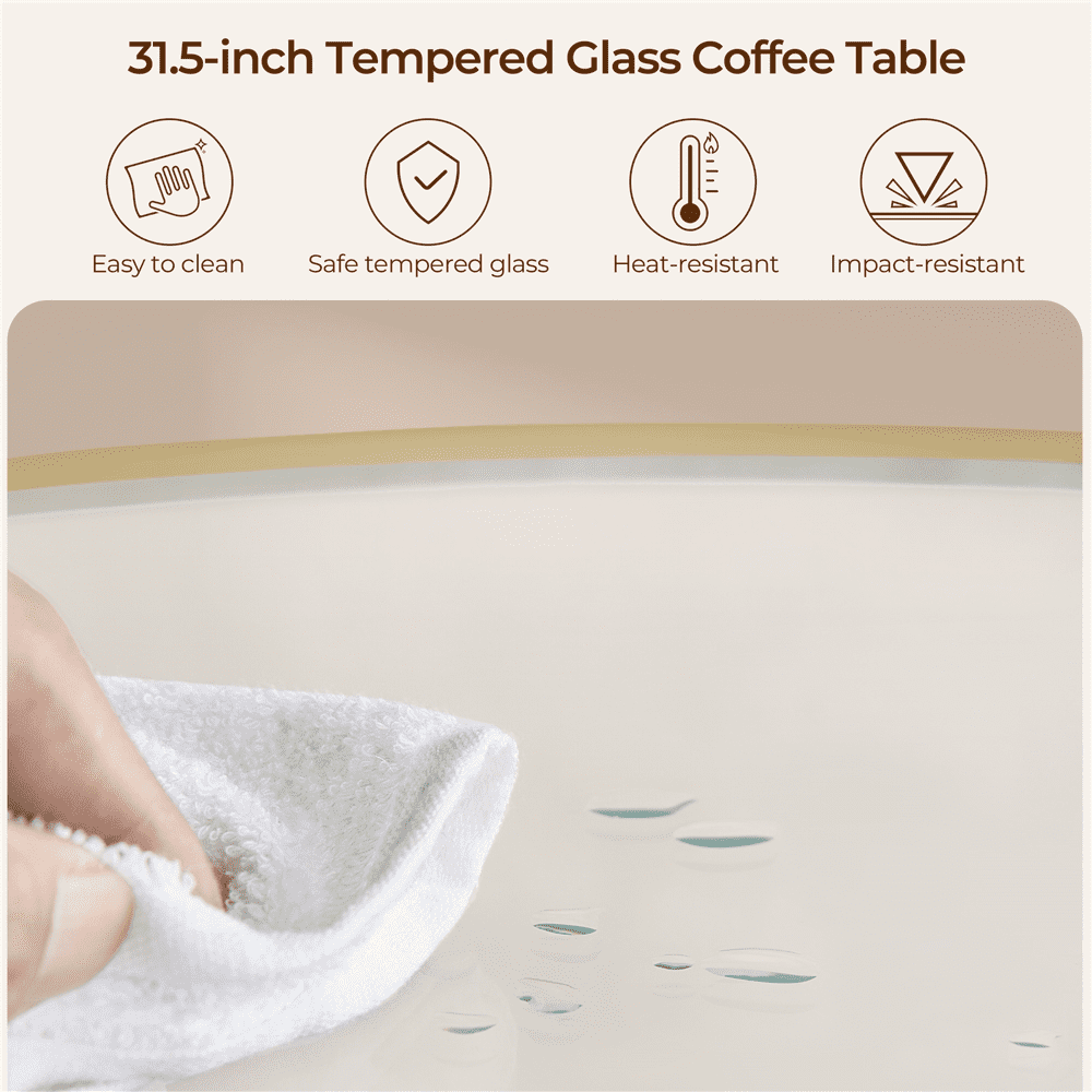 Renwick Round Glass Top Coffee Table for Livingroom, Gold - Image 8