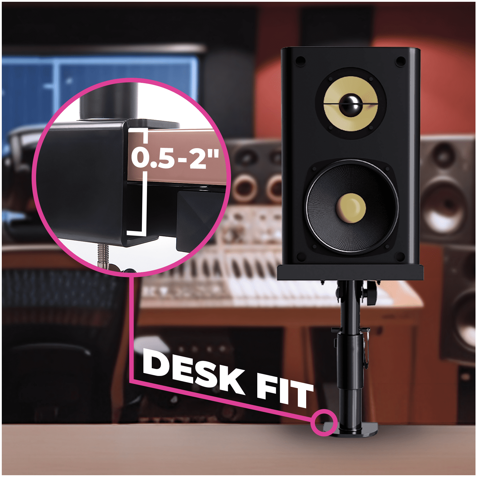 Liquid Stands Studio Monitor Stands - Music Studio Desktop Speaker Stands - 2 Pack 12x9 Clamp-on Adjustable Short or Tall Monitor Speaker Stands for Music Studio Desk Speaker Stand Mount with Tilt - Image 7