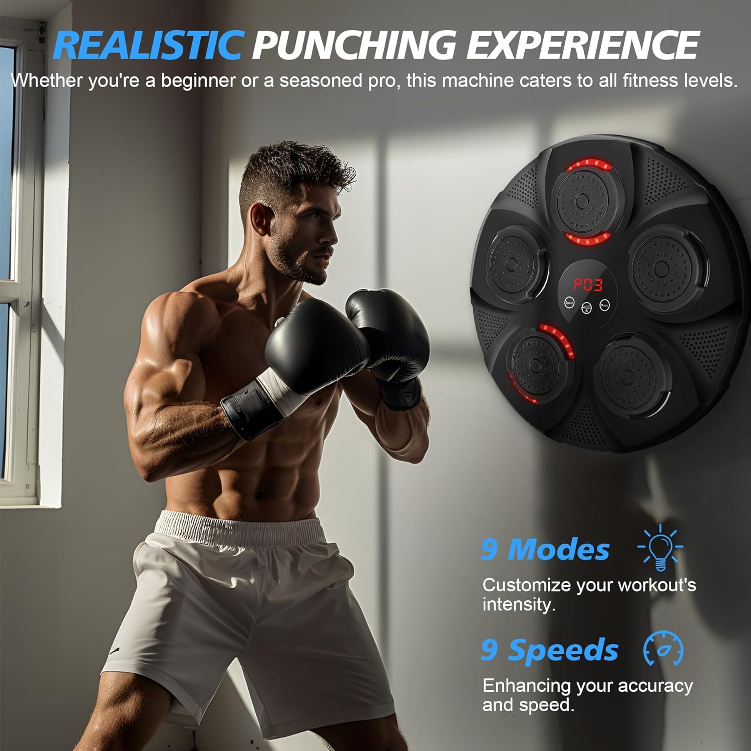 Music Boxing Machine, Rechargeable Boxing Equipment Wall Mount, Home Smart Boxing Target Workout Machine, Electronic Focus Agility Training Digital Boxing for Kids and Adults (with Boxing Gloves) - Image 6