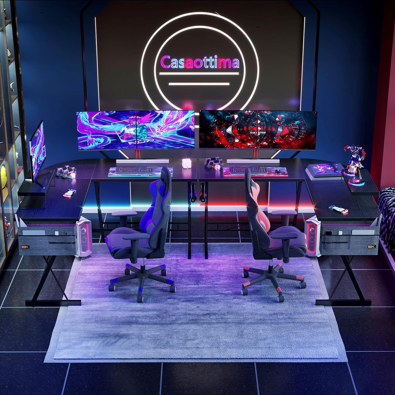 51" L Shaped Gaming Desk, Computer Desk with Monitor Stand Desk Workstation, Natural Black - Image 5