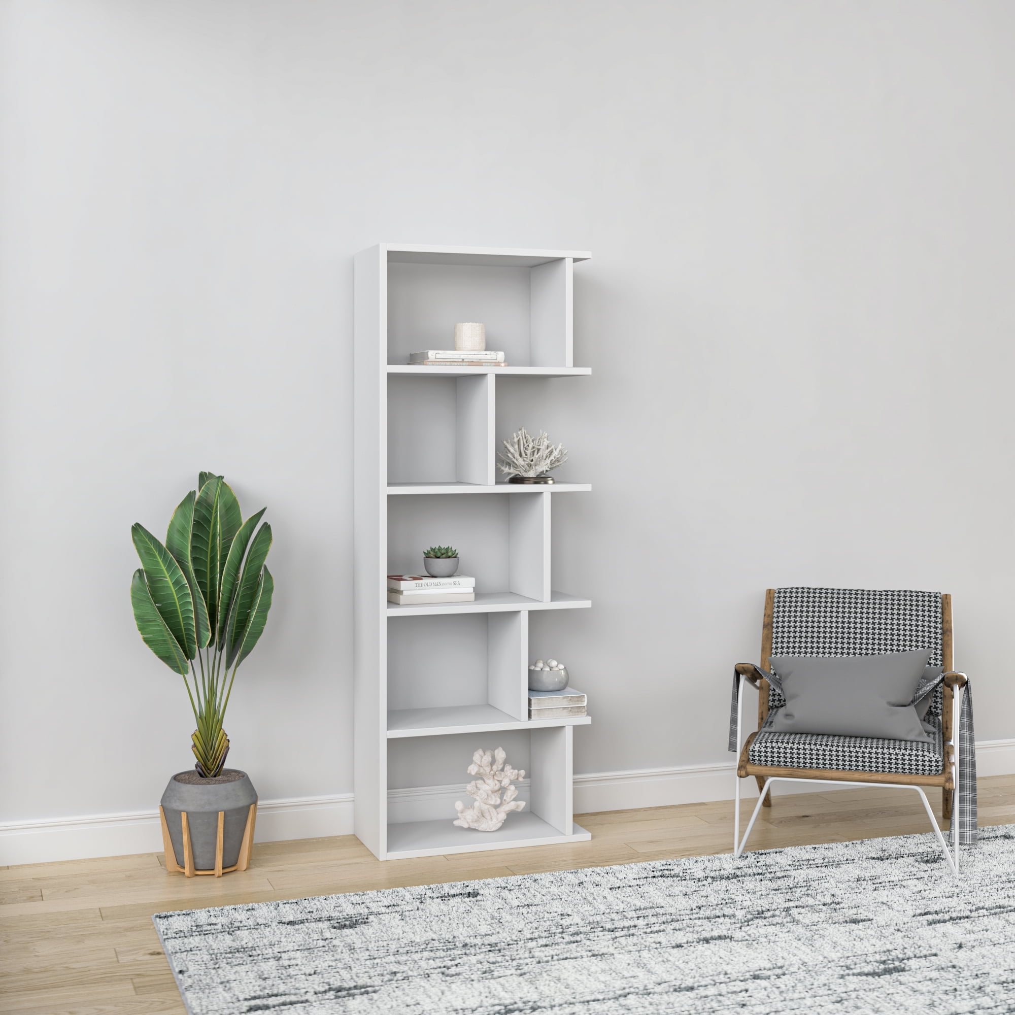 Ada Home Decor Furniture Multiple Tier Open Shelf White Bayside Modern Bookcase - Image 6