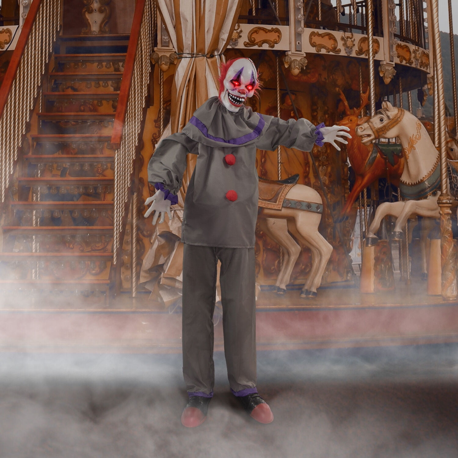 Haunted Hill Farm 5 ft Life-Size Animatronic Clown with Lights and Sound, Indoor/Covered Outdoor Halloween Decoration, HHCLOWN-23FLSA - Image 11