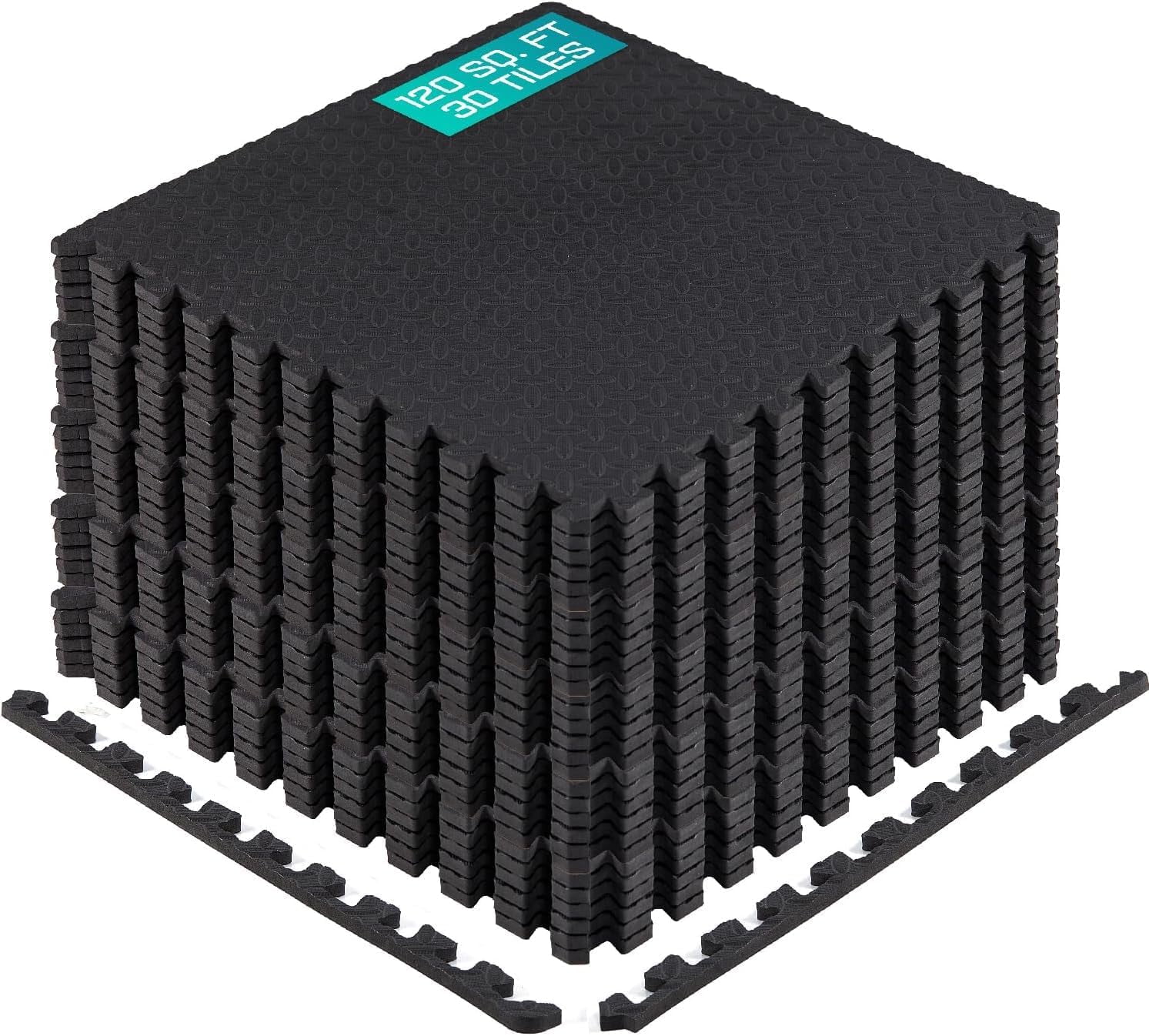 Yes4All 30 pcs Interlocking Exercise Foam Mats, Cover 120 SQFT, 7/16 inch, Black Color - Image 4