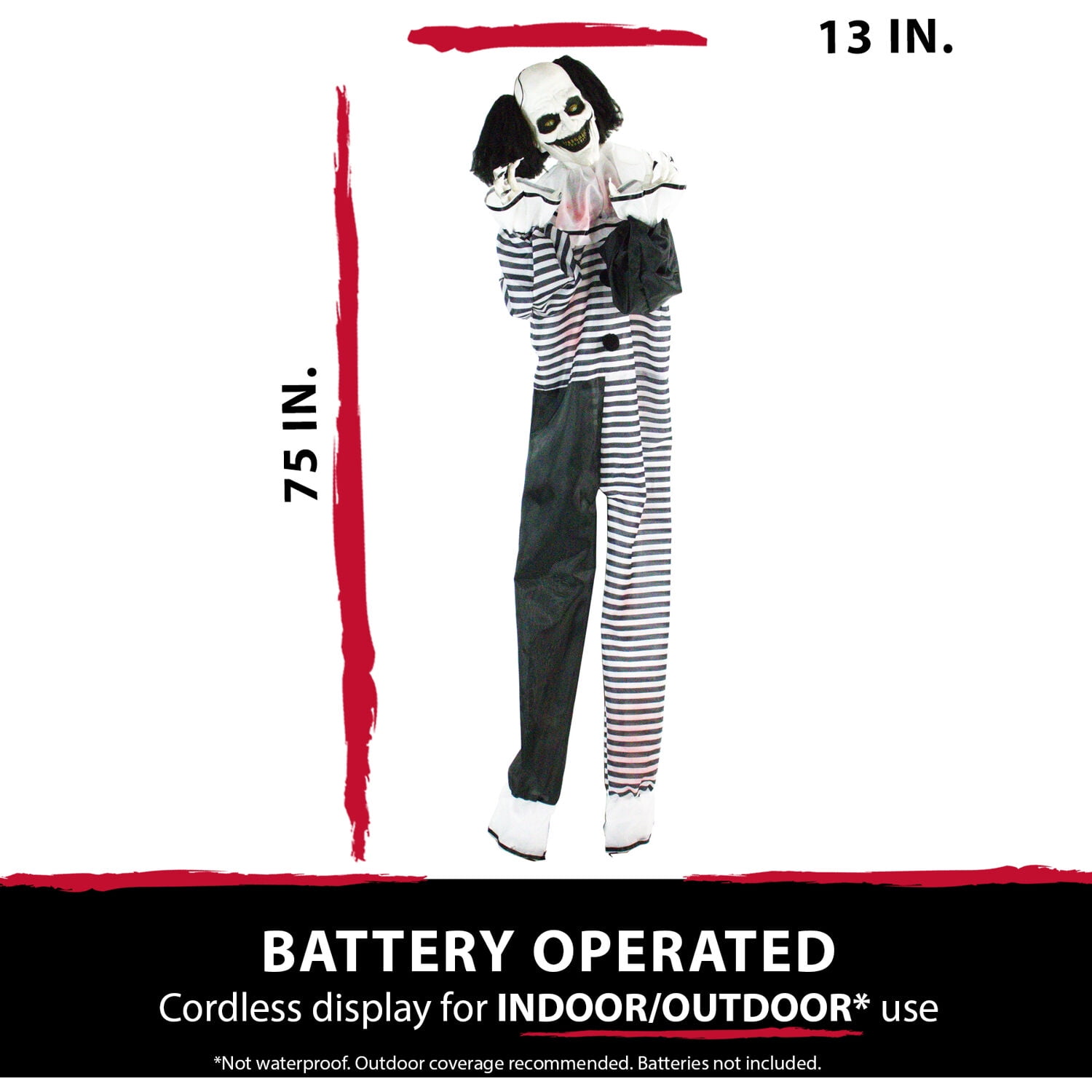 Haunted Hill Farm 75" Clown Animatronic with Lights and Sound, Halloween Decor HHCLOWN-11FLSA - Image 6