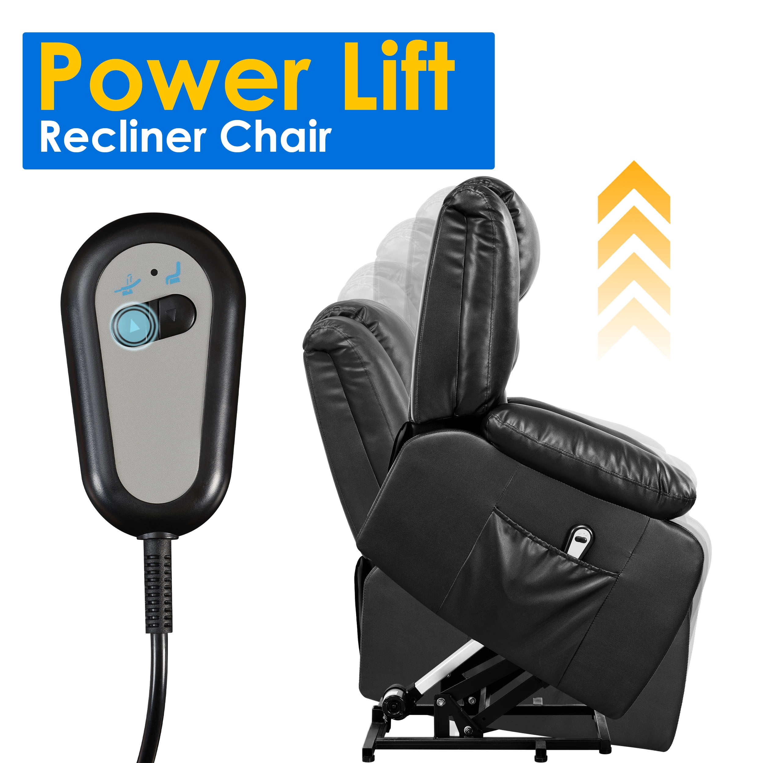 TrumanPick Power Lift Electric Recliner Chair for Elderly Faux Leather Recliners with Side Pocket, Black - Image 7