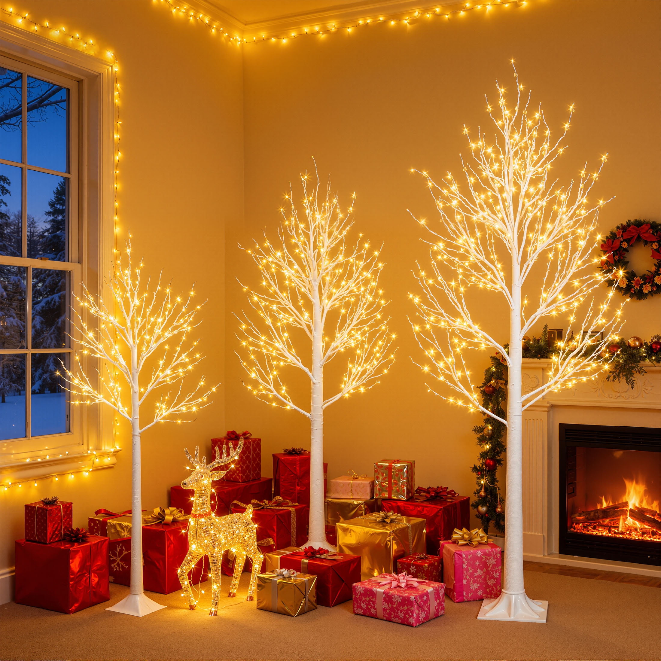 3-Pieces Lighted Birch Trees Sets, Segmart Indoor Outdoor Christmas Tree with 650 LED, Stand and Timer, Christmas Porch Decorations Lighted Trees Artificial for Festival, Party,6FT+5FT+4FT - Image 3