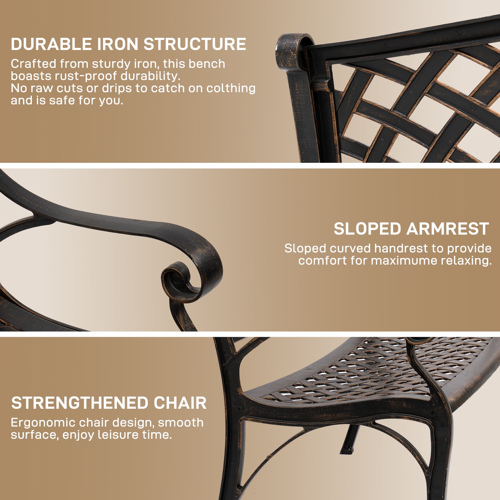 Zimtown 40.5" Aluminum Garden Bench with Armrests for Outdoor, Patio, Bronze - Image 10