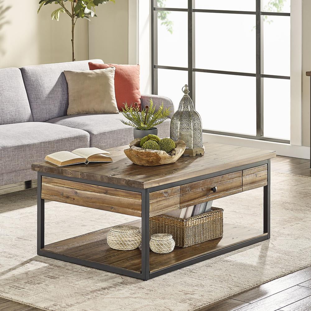 Alaterre Claremont 48"L Rustic Wood Coffee Table with Drawer and Low Shelf - Image 28