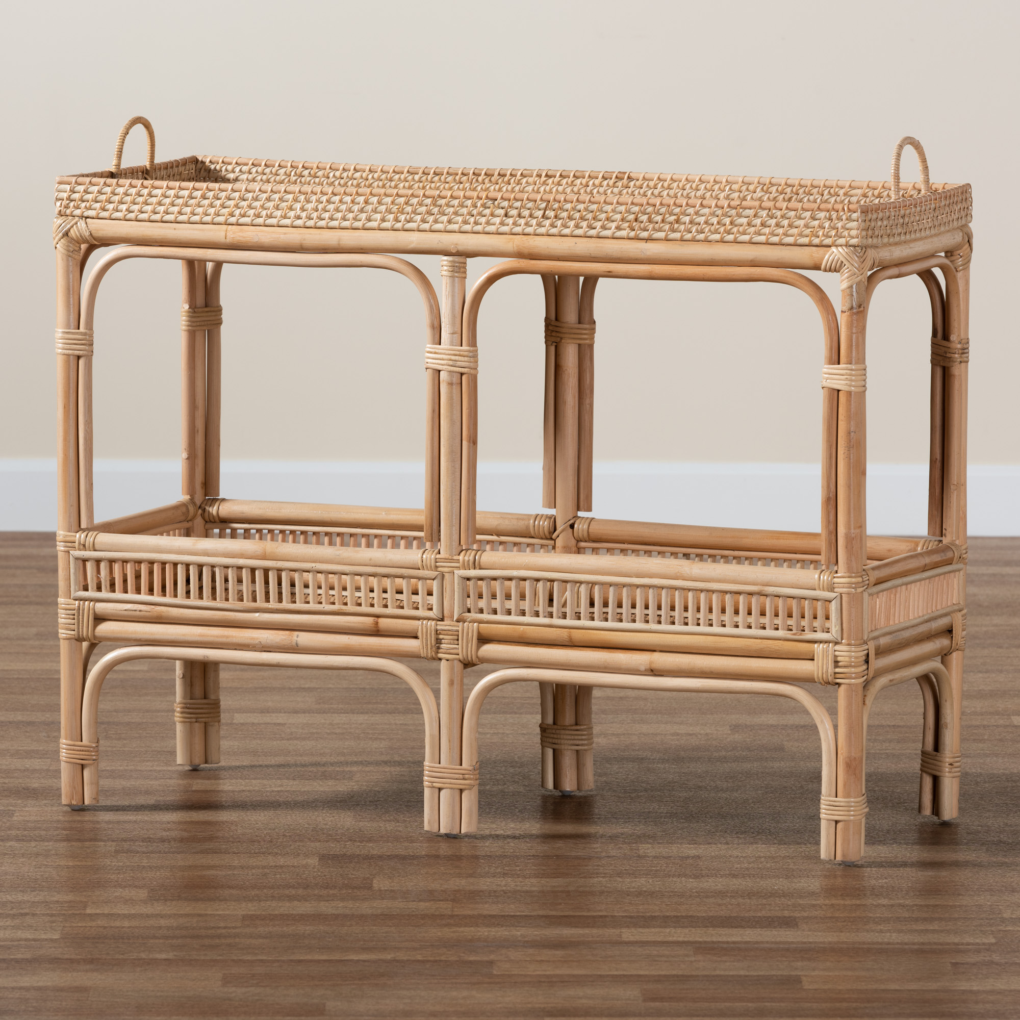bali & pari Lombok Rattan BOHO Console Tables, Natural Brown - Image 3