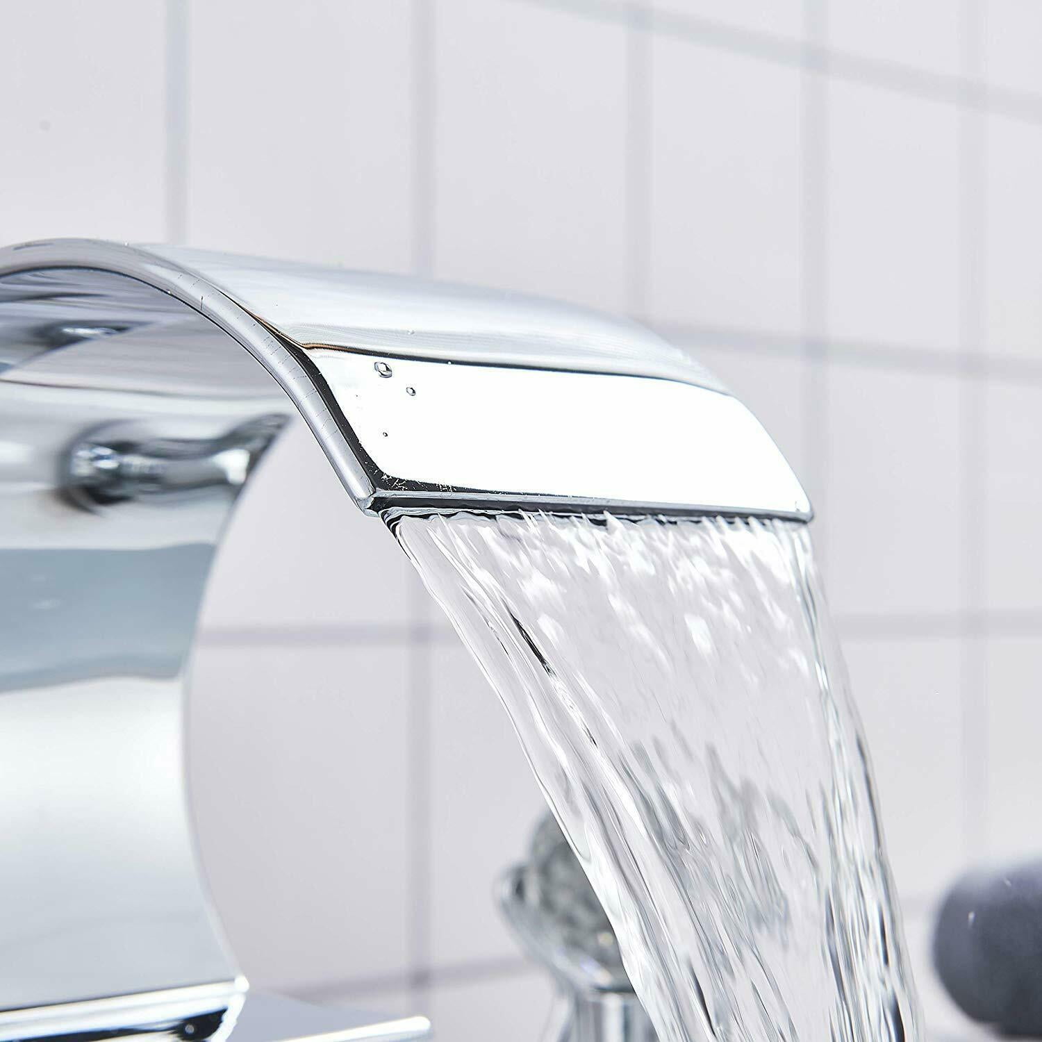 Widespread Bathroom Basin Faucet Crystal Handle Sink Mixer Tap Chrome Finish - Image 7