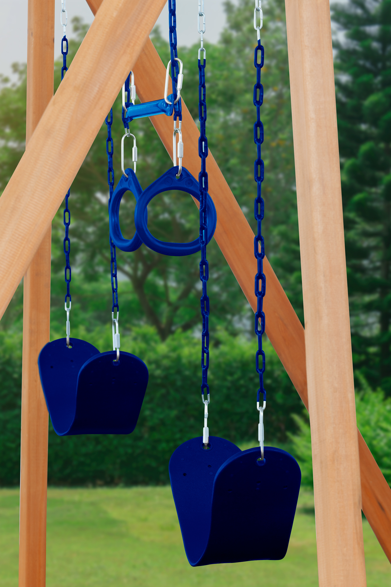 Trailside Cedar Swingset with Belt Swings and Trapeze Bar, All Wood, Hardware, and Assembly Instructions Included - Image 9