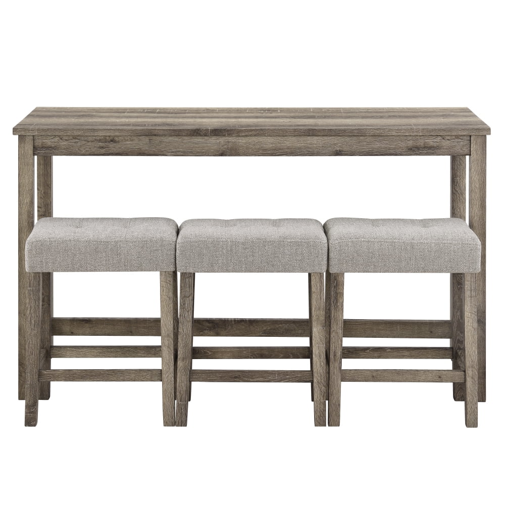 4 Piece Bar Table Set with Power Outlet,Rustic Industrial Style Breakfast Table with 3 Padded Stools,Dining Bar Table and Chairs Set for Living Room, Dining Room, Game Room,Brown - Image 8