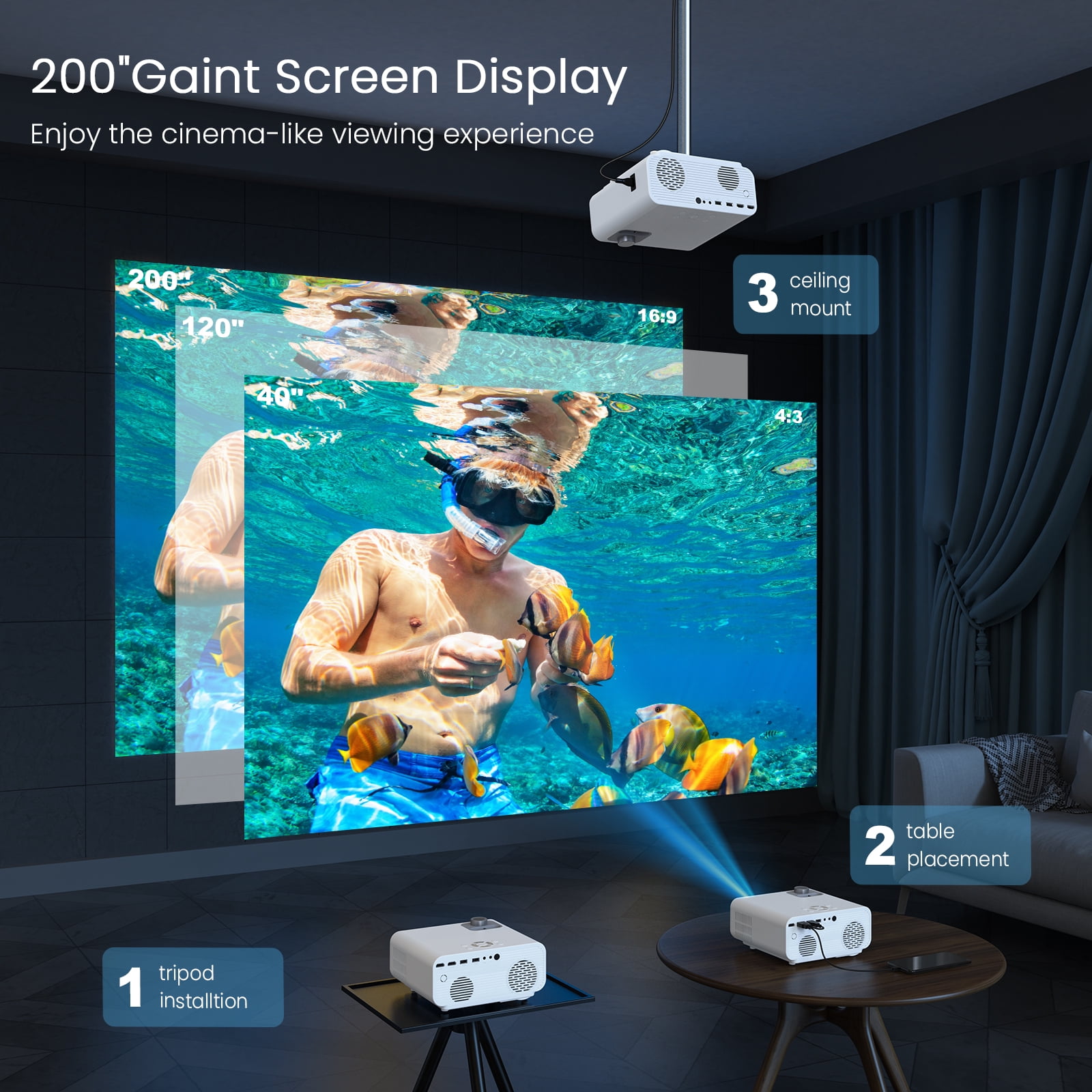 HONPOW Projector, Native 1080P Full HD Bluetooth Projector, 11000 Lumens Mini Portable Outdoor Indoor Movie Projector Compatible with Laptop, Smartphone, TV Stick, Xbox, PS5 - Image 7